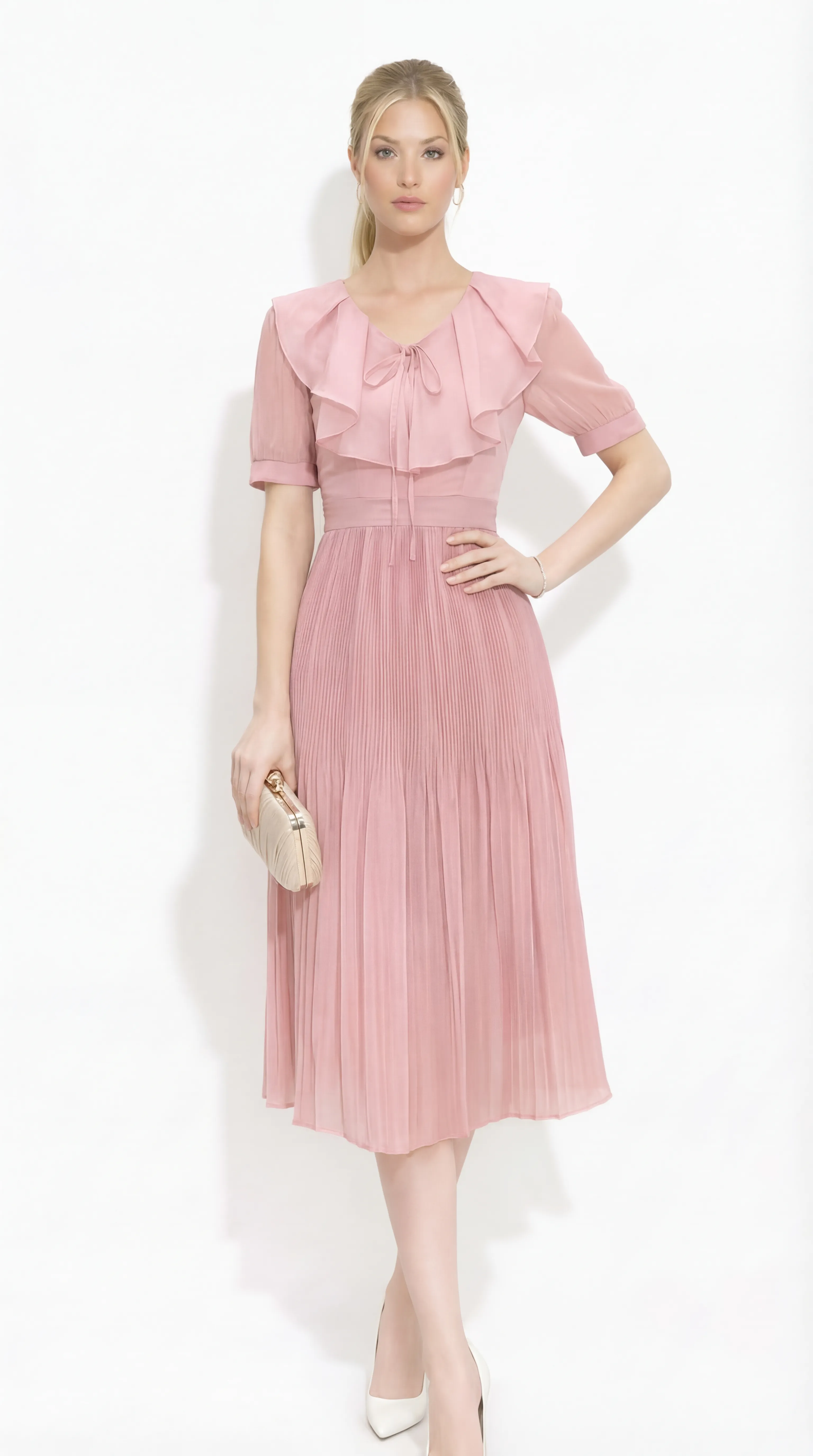 ROSE PETAL PLEATED MIDI – LUXE SILK LUSTER | MDU2234