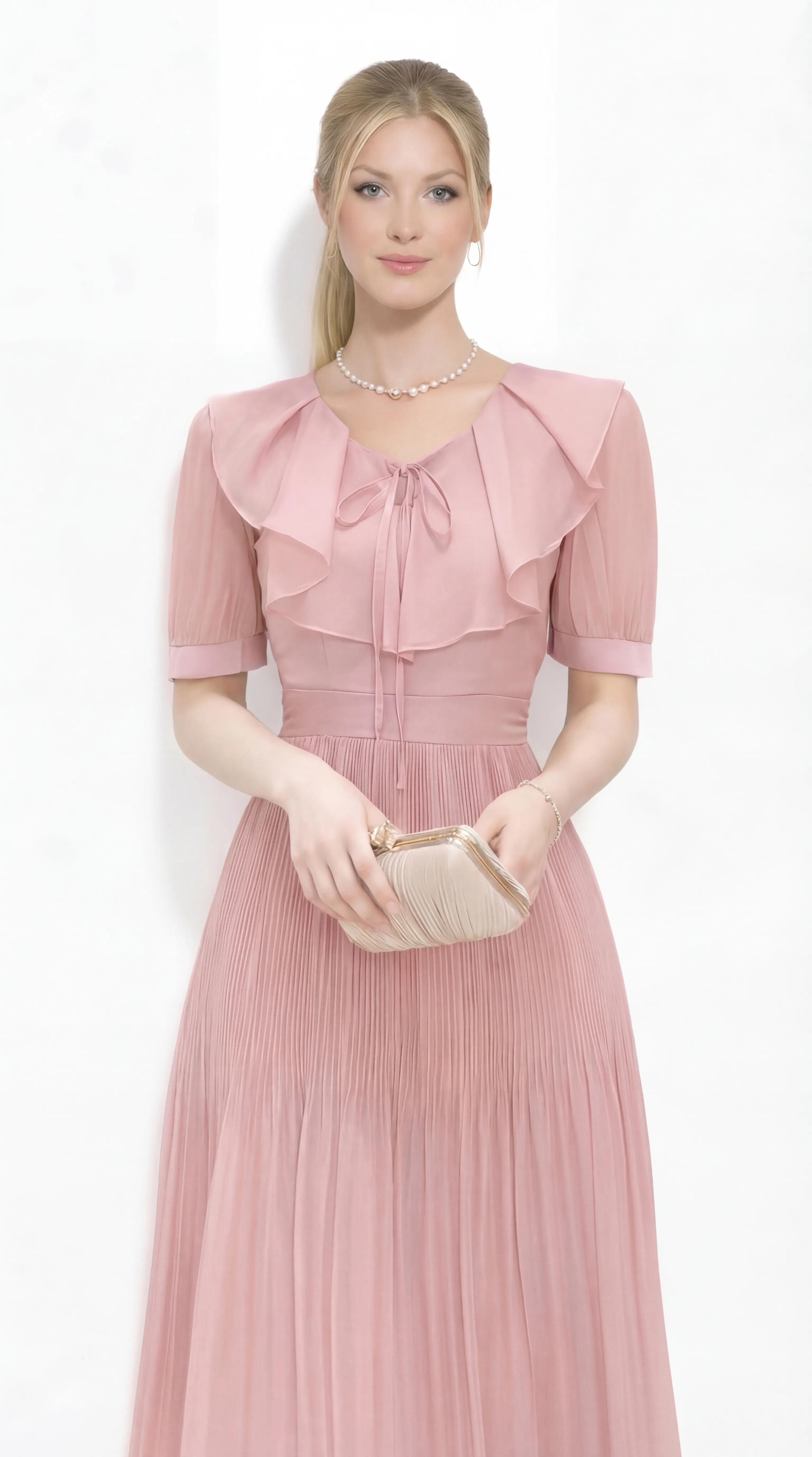 Alternative view of ROSE PETAL PLEATED MIDI – LUXE SILK LUSTER | MDU2234