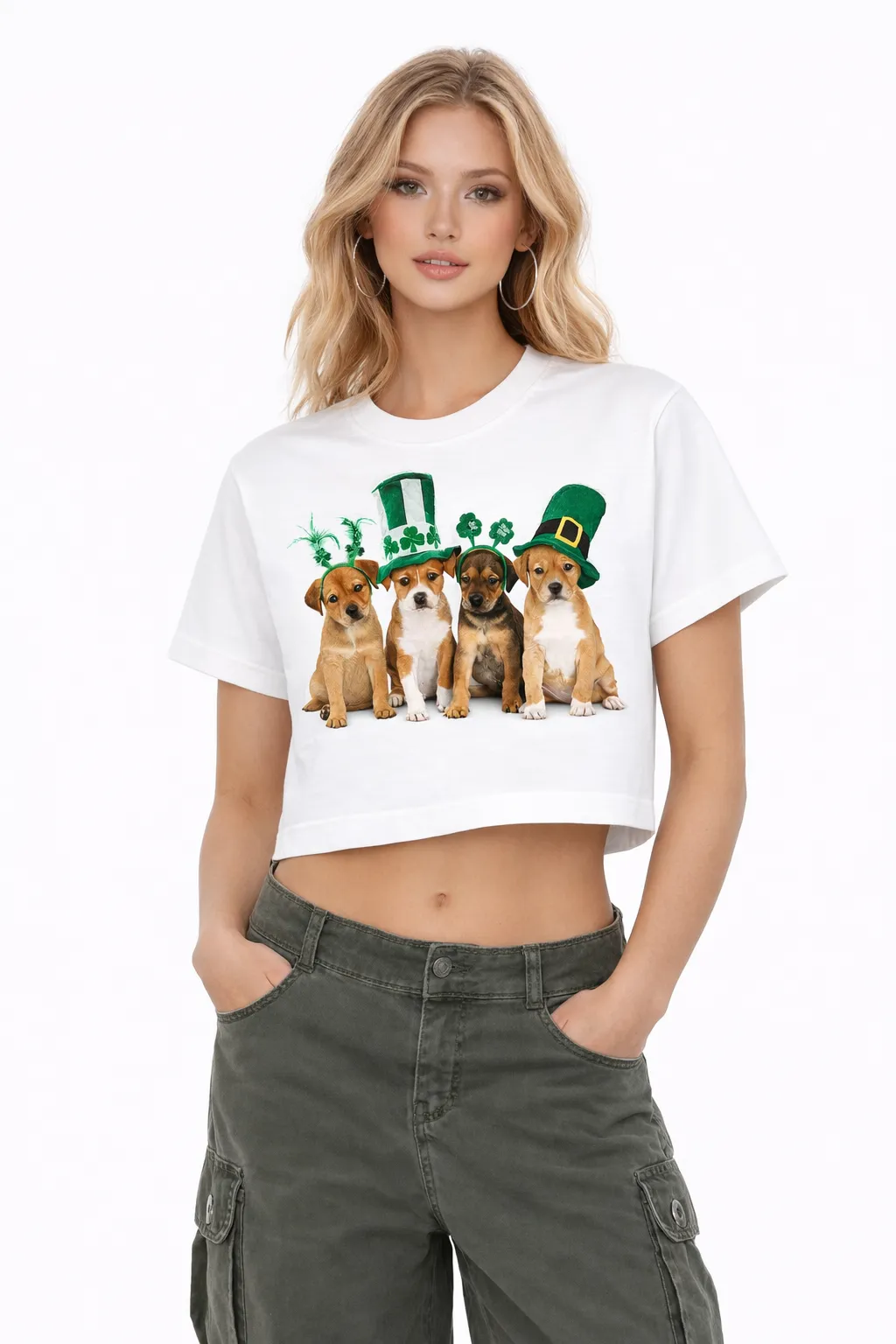 LUCKY PUPS CROP TEE – PLAYFUL FESTIVE STREETWEAR | MDU409US