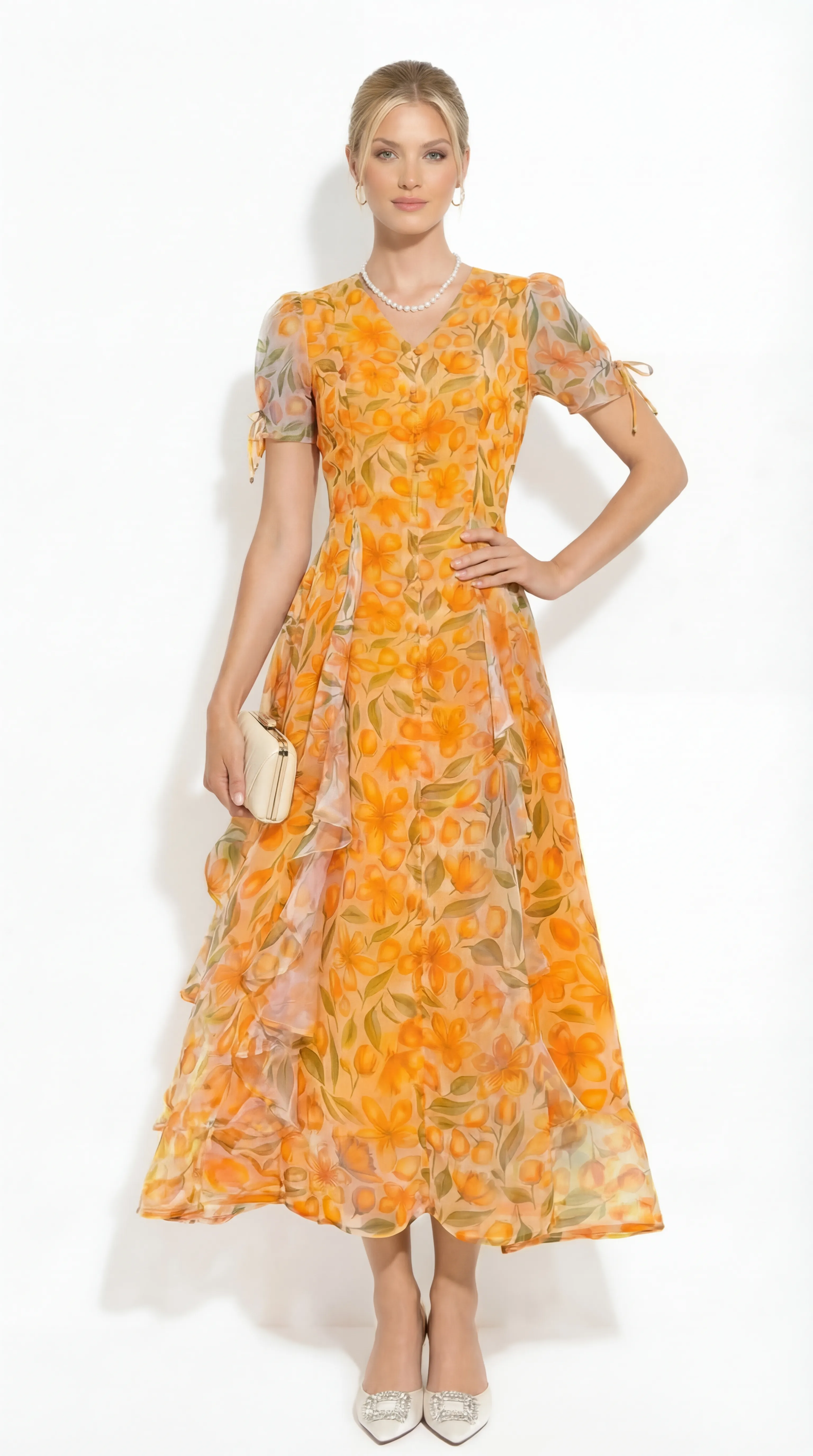 GOLDEN ORCHARD SILK MIDI – ROMANTIC RUFFLE EDIT | MDU4136