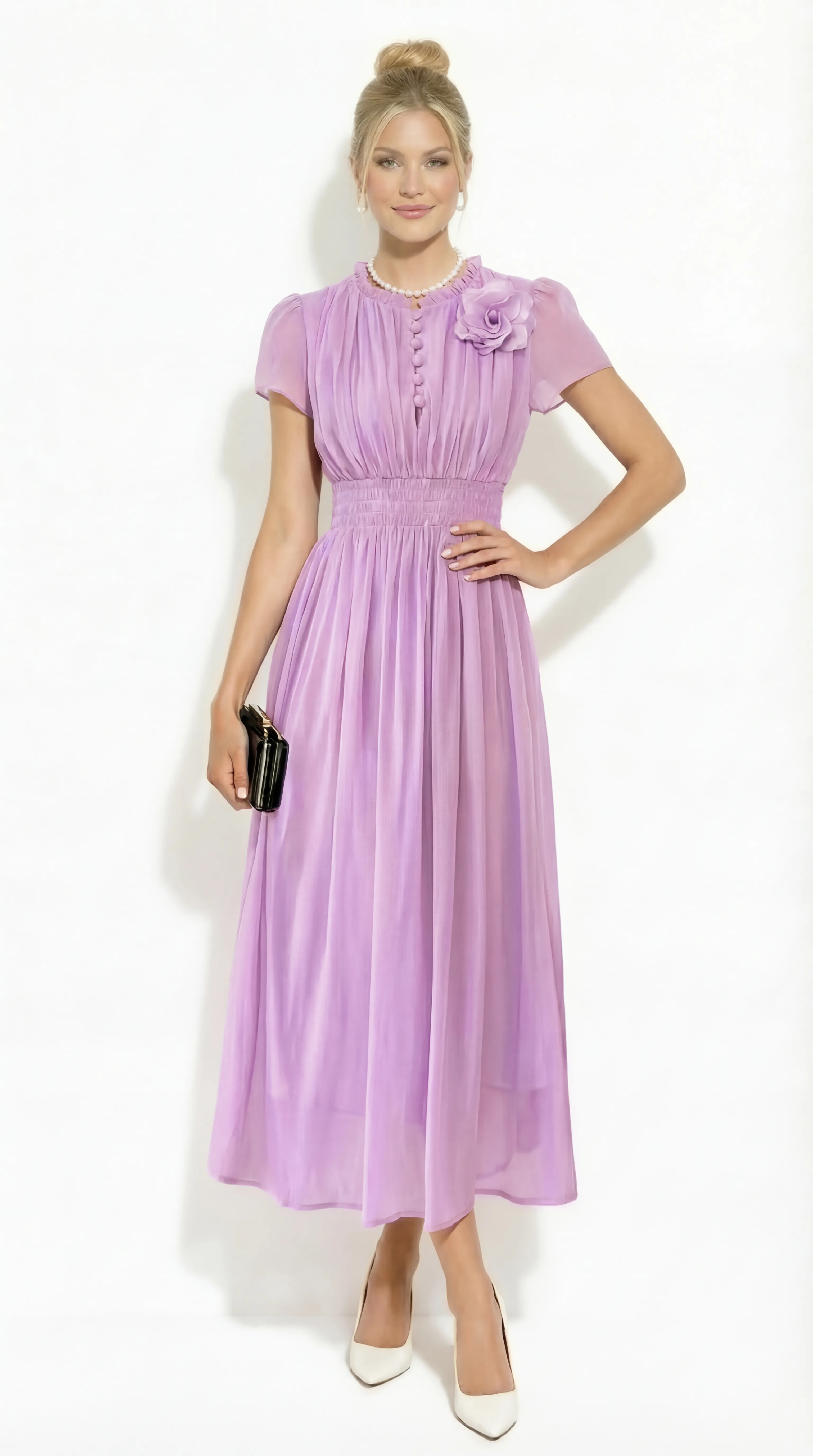 Alternative view of AMETHYST BLOSSOM SILK MIDI – ETHEREAL PLEATED EDIT | MDU4233
