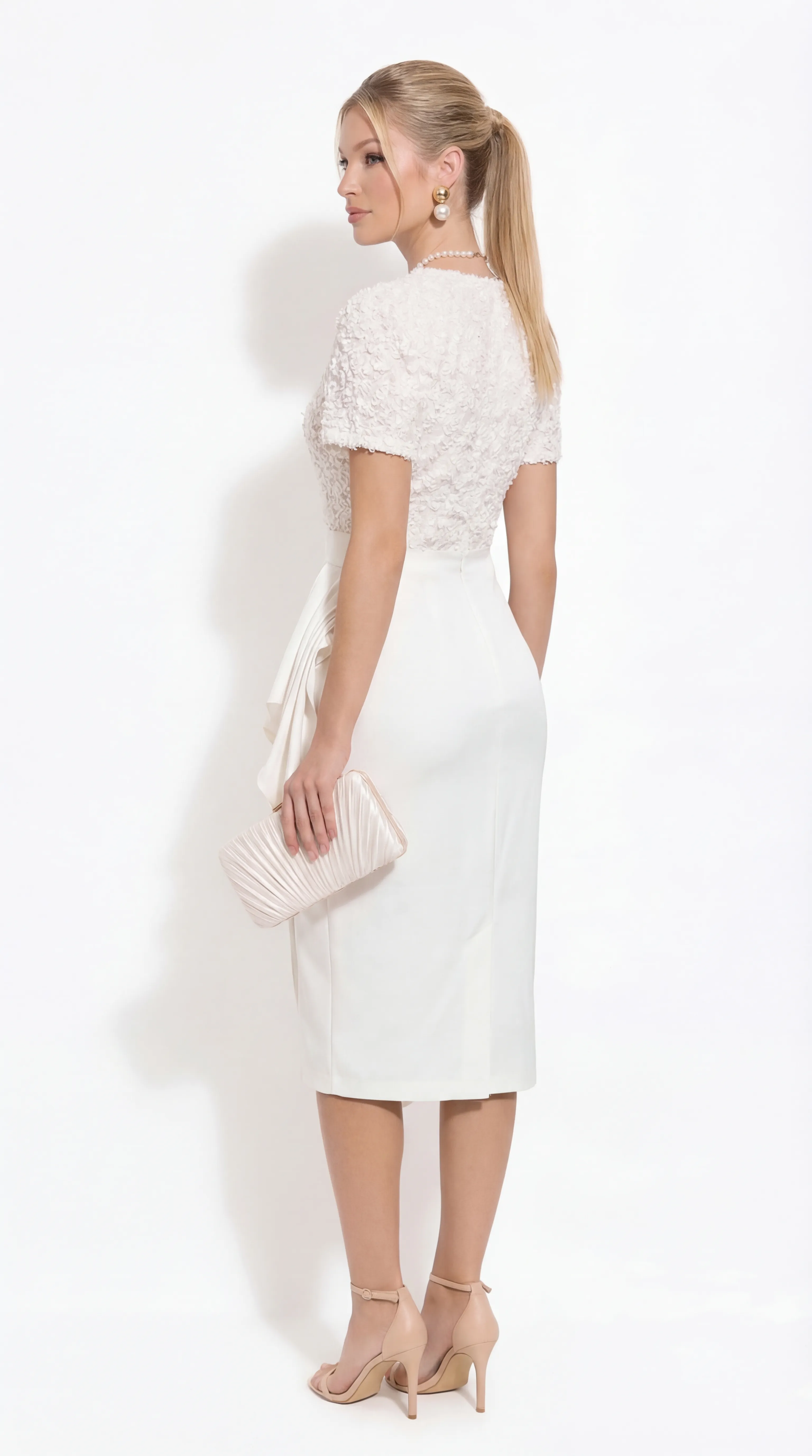 Alternative view of IVORY LACE SCULPT – ASYMMETRIC WRAP MIDI | MDU4402