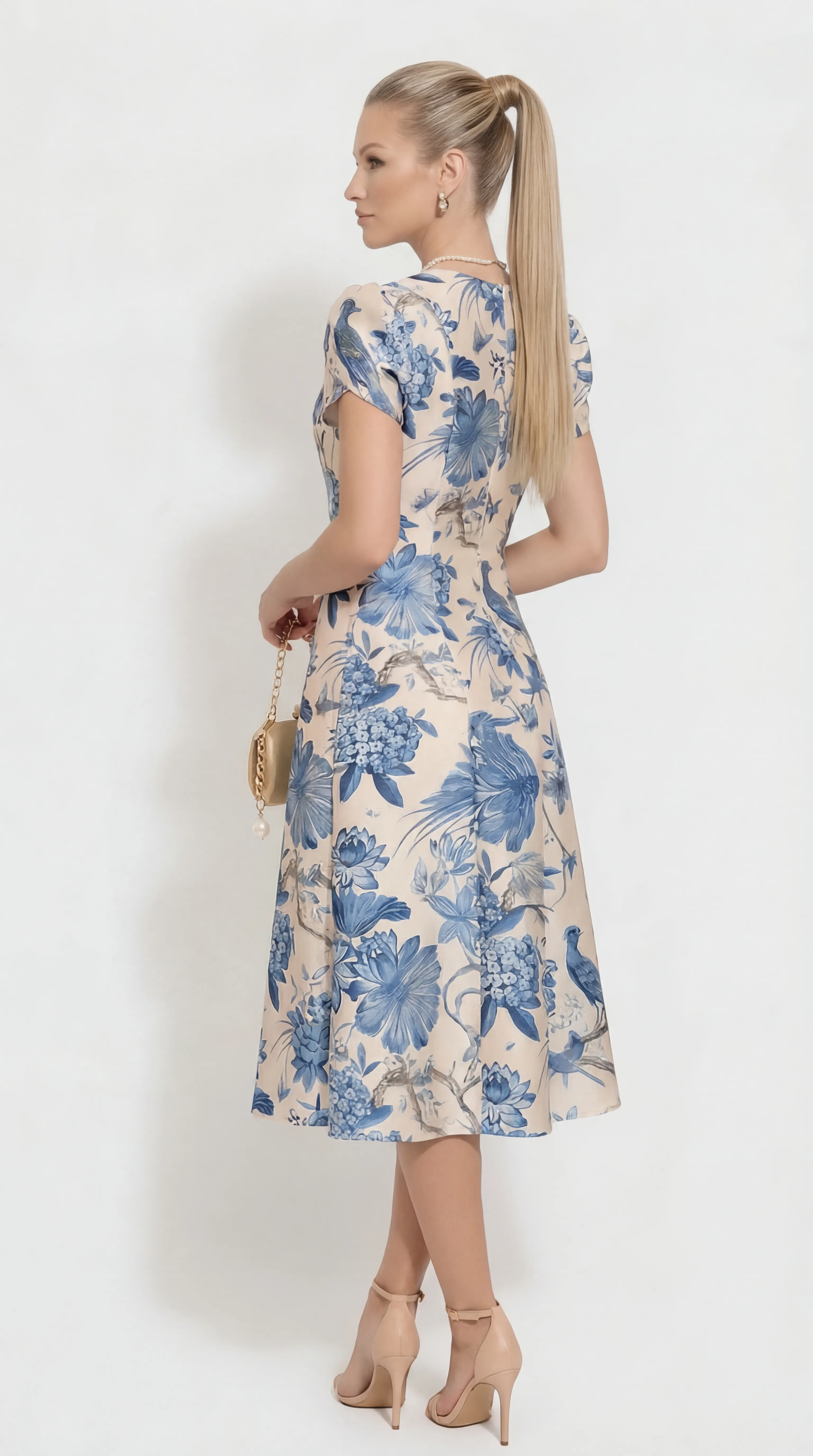 Alternative view of PASTEL BLOSSOM CHÉO MIDI – ELEGANT IVORY & BLUE | MDU4528