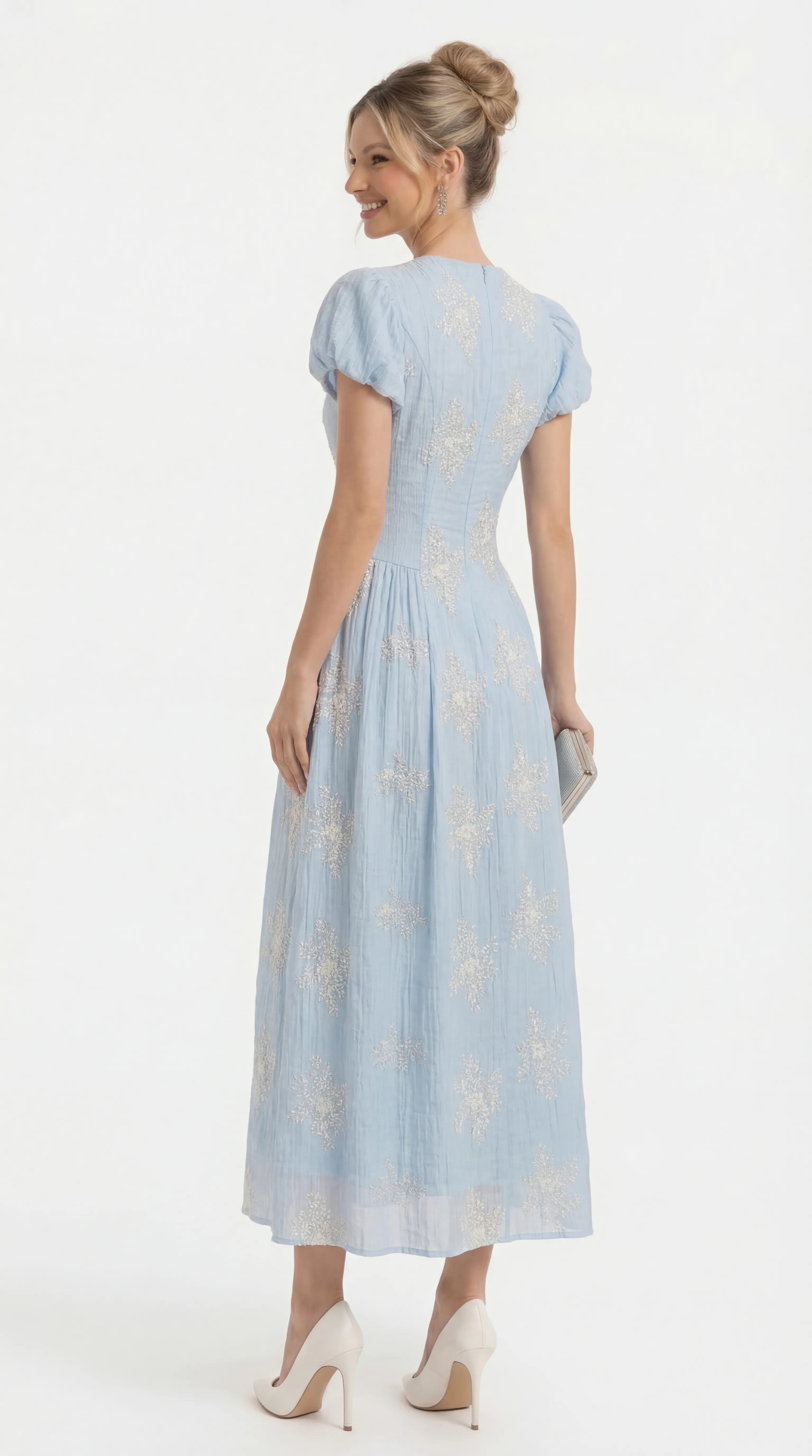 Alternative view of AZURE BLOSSOM EMBROIDERED MIDI – ETHEREAL SILK EDIT | MDU4735
