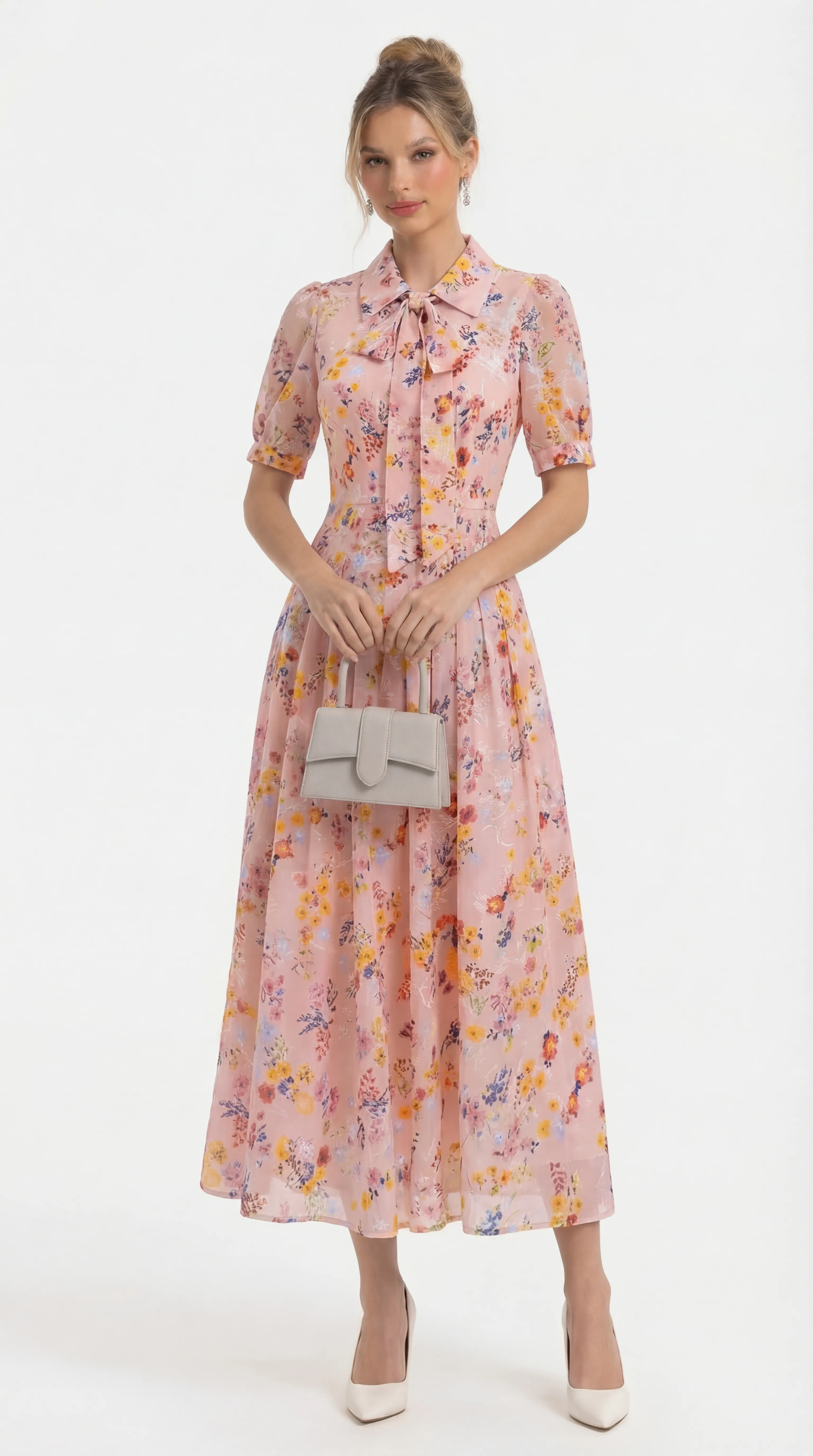 ROMANTIC BLOSSOM SILK MIDI – ELEGANT BOW EDIT | MDU4840