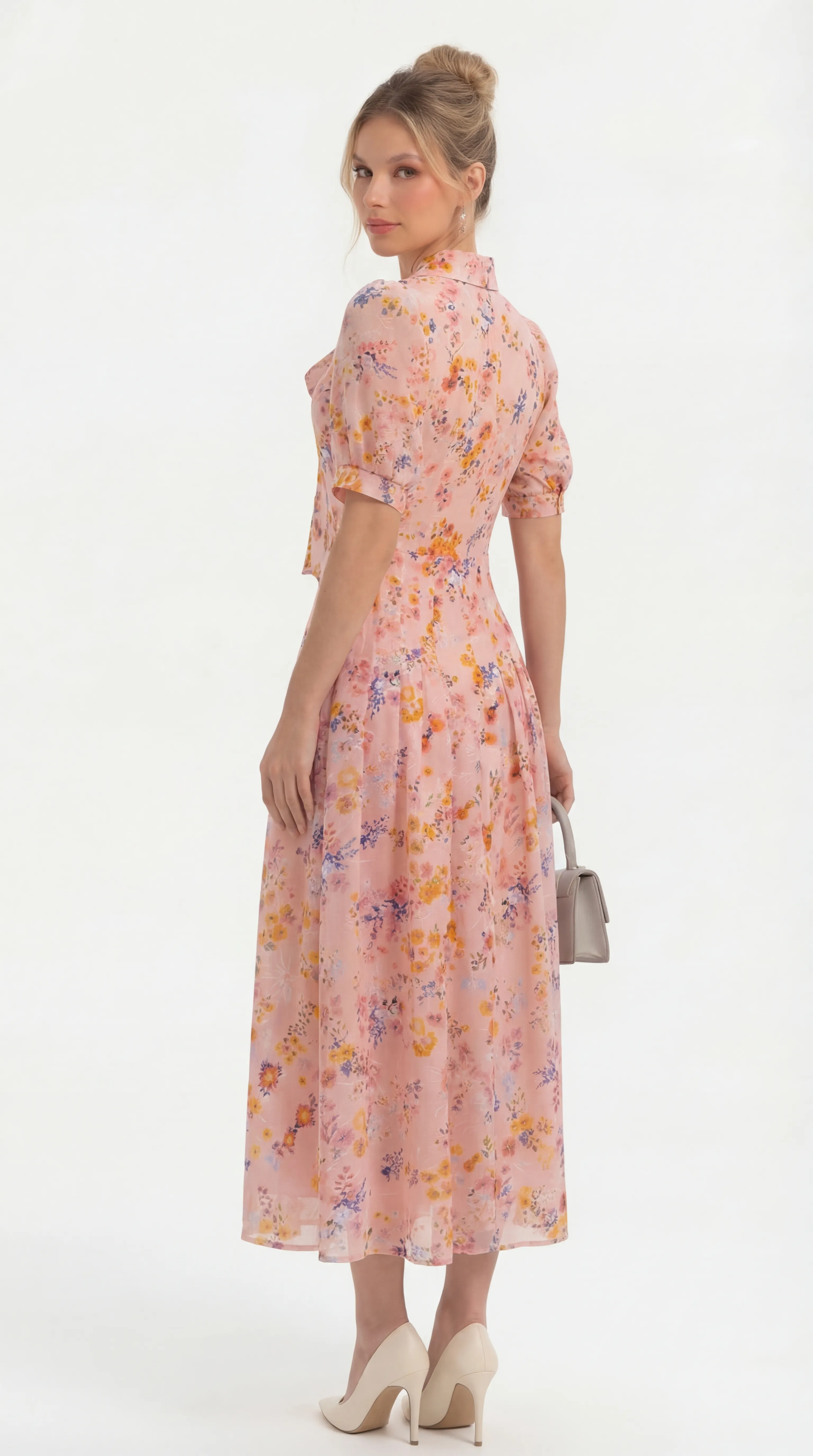 Alternative view of ROMANTIC BLOSSOM SILK MIDI – ELEGANT BOW EDIT | MDU4840