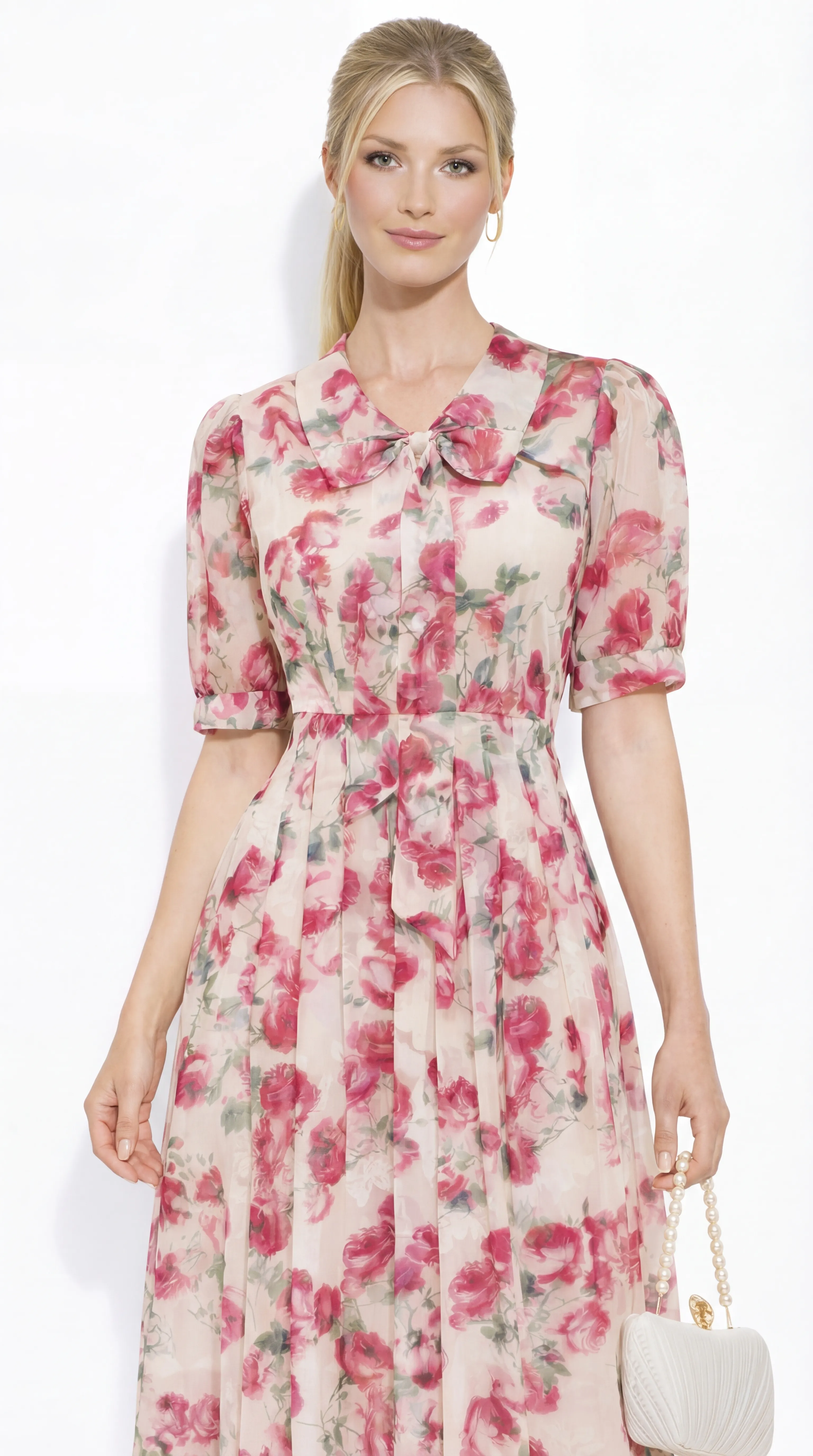 Alternative view of ROSE BLOSSOM ELEGANCE – PREMIUM PRESSED SILK MIDI | MDU4889