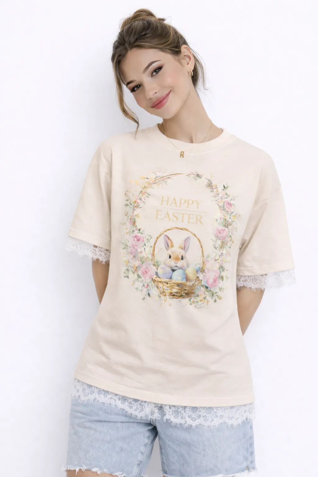 Alternative view of EASTER ENCHANTMENT – PREMIUM LACE-TRIMMED COTTON TEE | MUS422