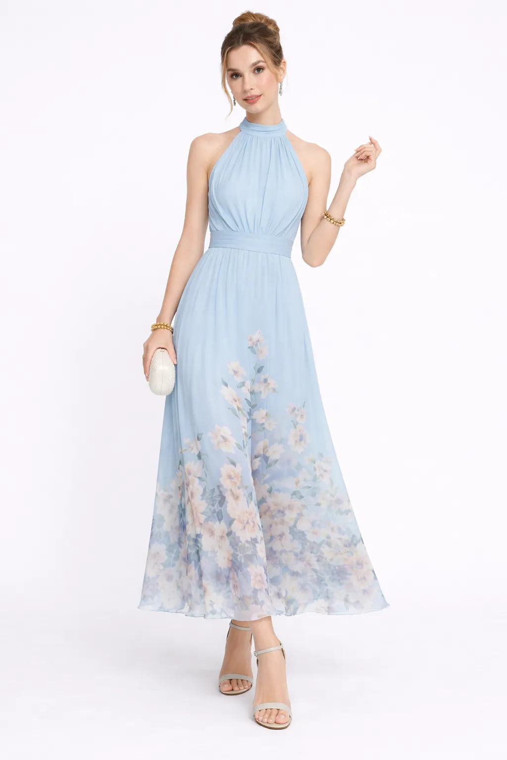 SERENE SKY FLORAL GOWN – PREMIUM PRINTED TƠ SILK | MUS467