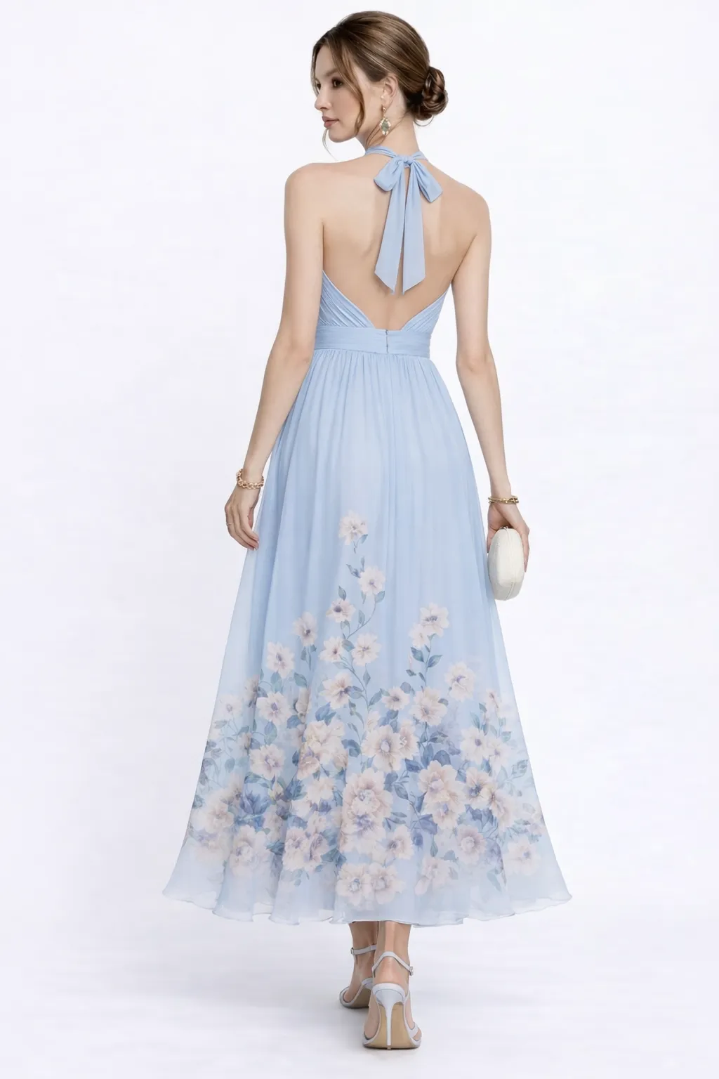 Alternative view of SERENE SKY FLORAL GOWN – PREMIUM PRINTED TƠ SILK | MUS467