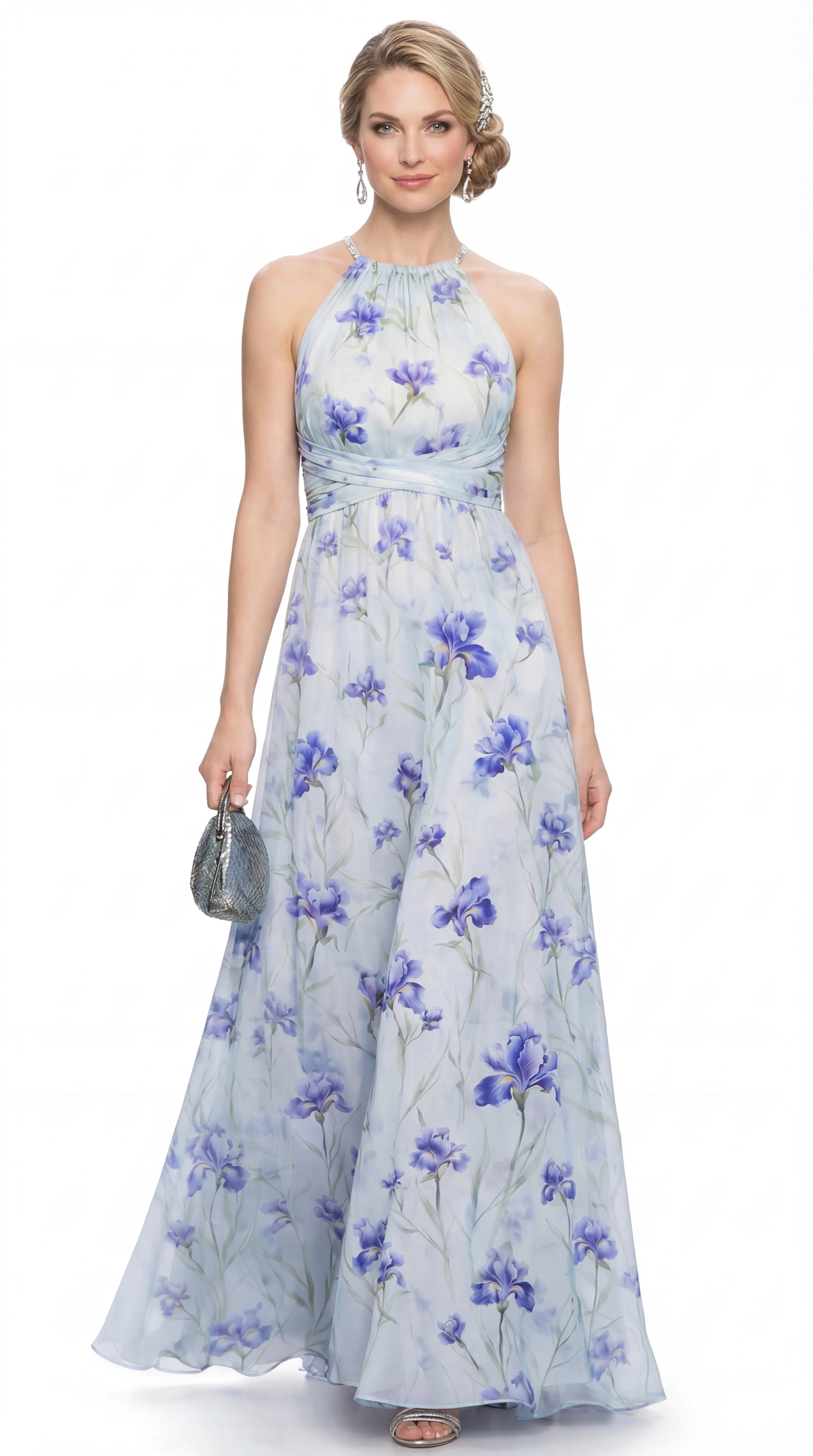 SERENE IRIS GARDEN GOWN – PREMIUM PRINTED TƠ SILK | MUS470