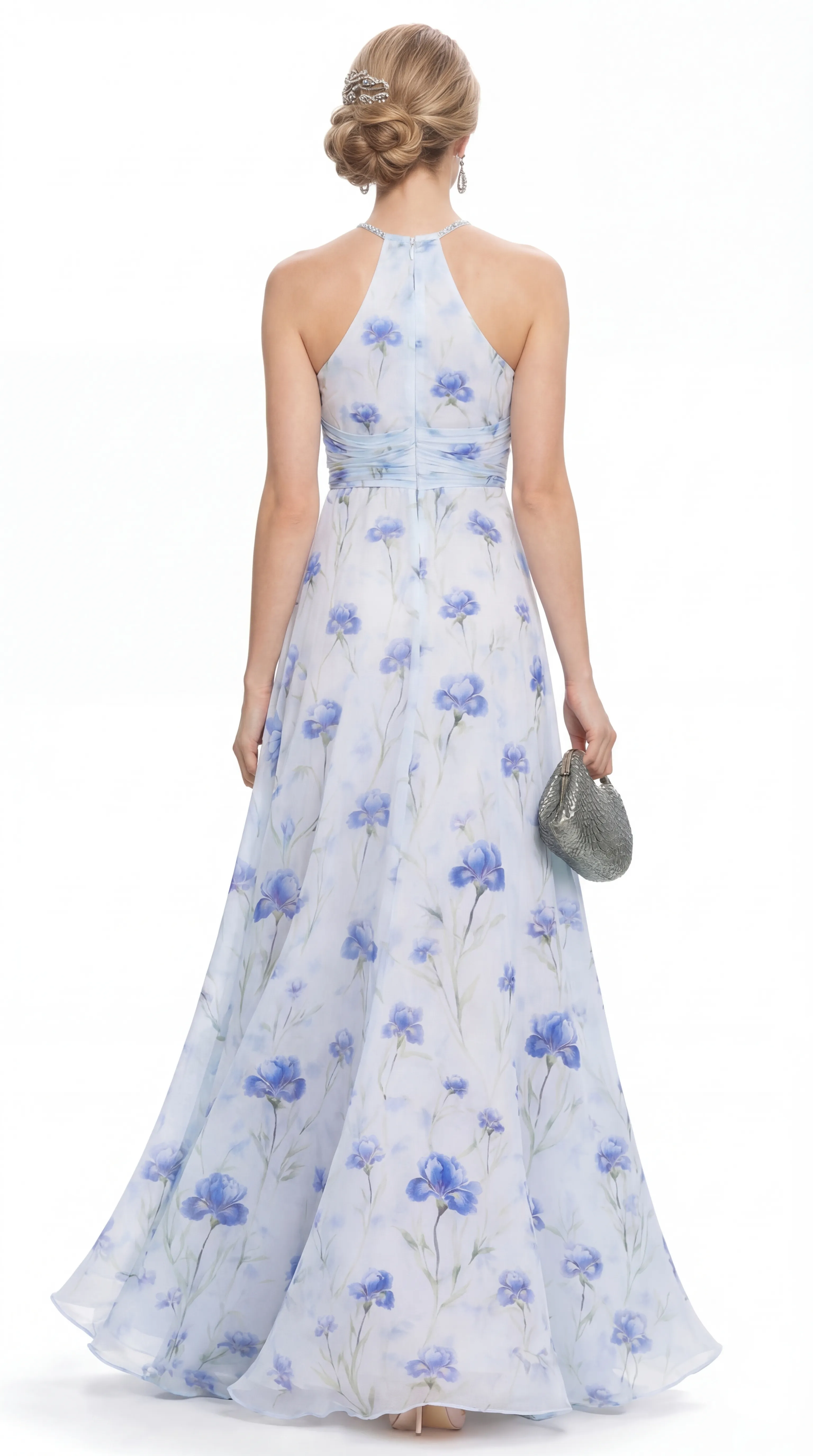 Alternative view of SERENE IRIS GARDEN GOWN – PREMIUM PRINTED TƠ SILK | MUS470