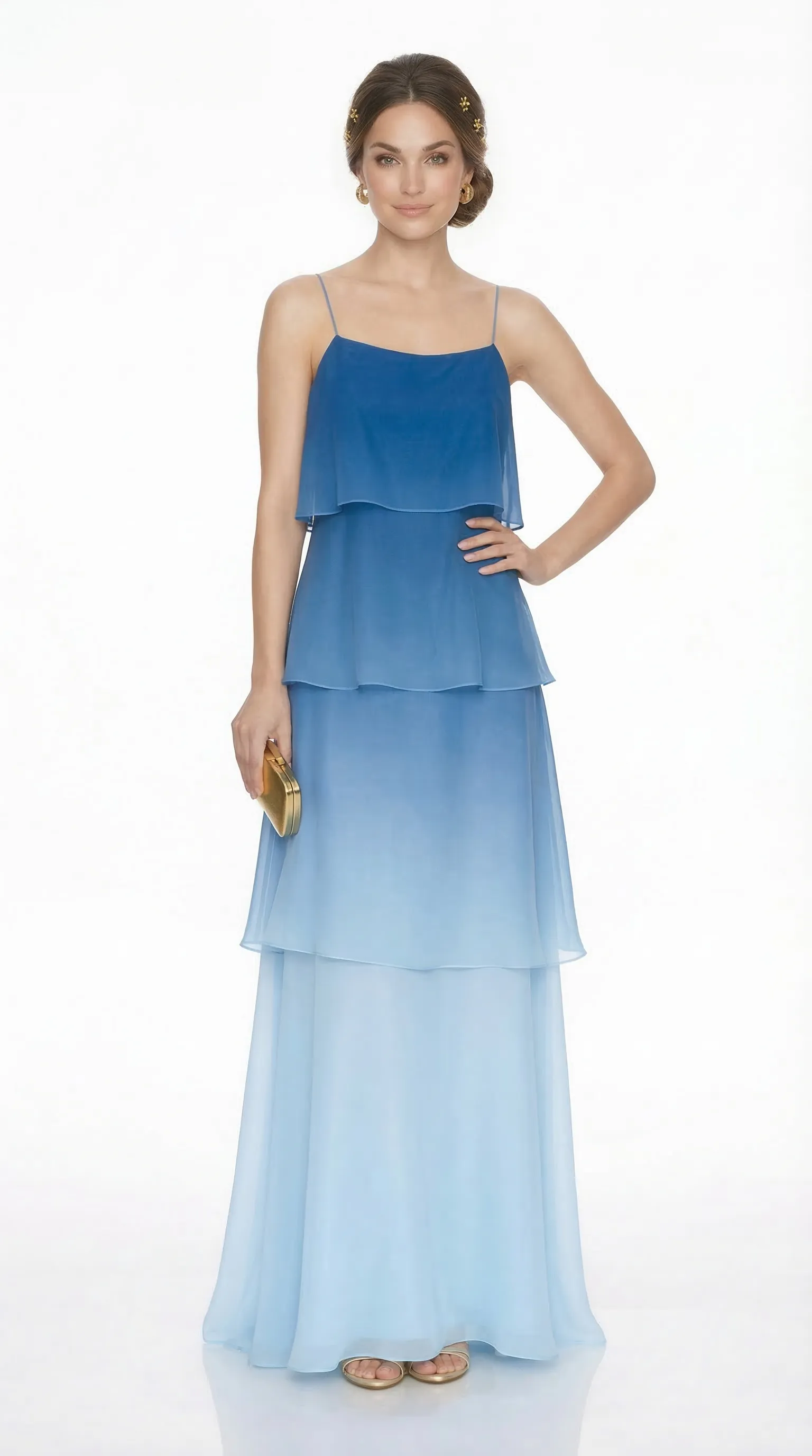 Alternative view of AZURE GRADIENT TIERED GOWN – PREMIUM SILK & LAYERED TƠ | MUS492