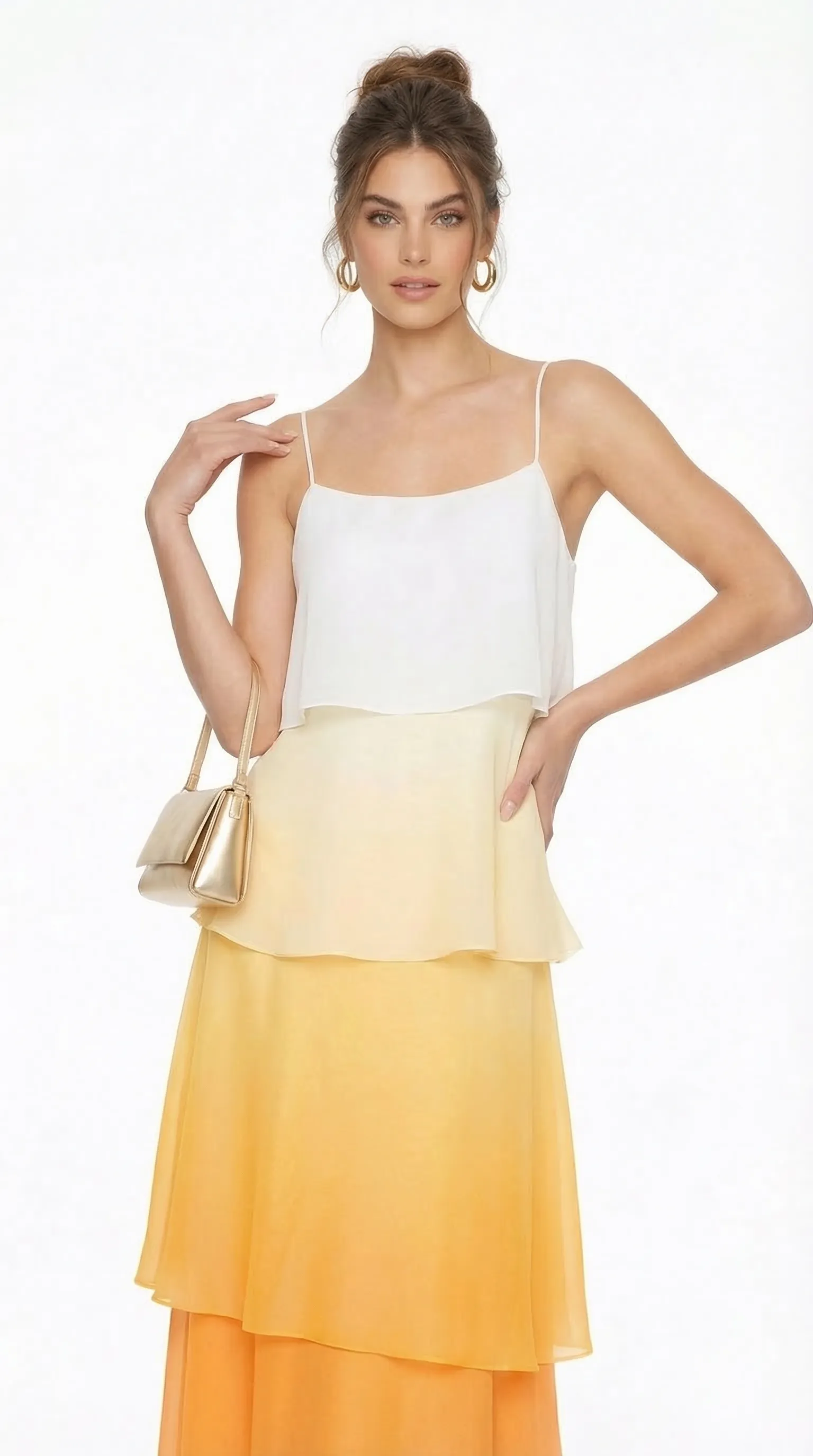 Alternative view of GOLDEN SUNSET TIERED GOWN – PREMIUM SILK & LAYERED TƠ | MUS494