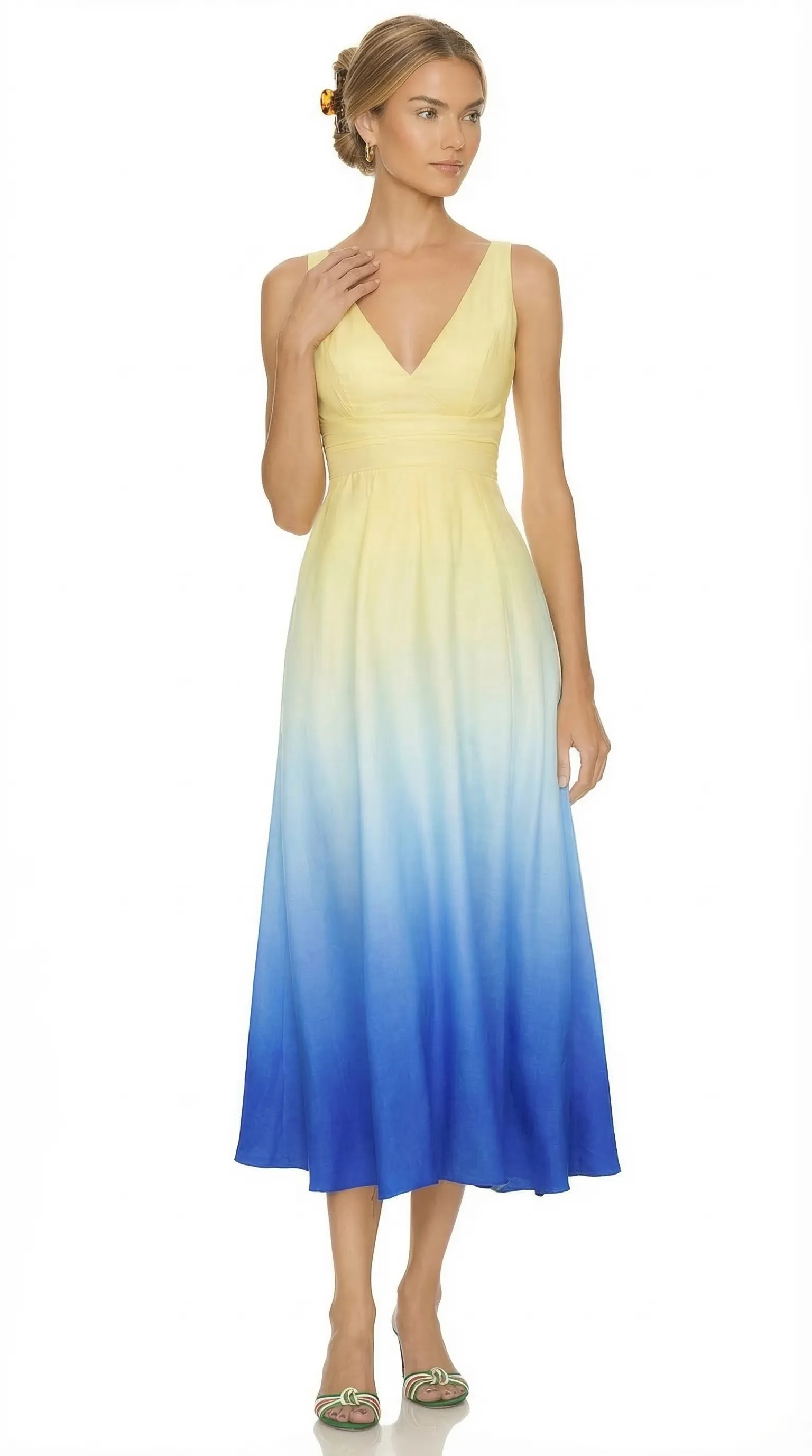 GOLDEN HORIZON GRADIENT MIDI GOWN – LUXURY SILK | MUS509