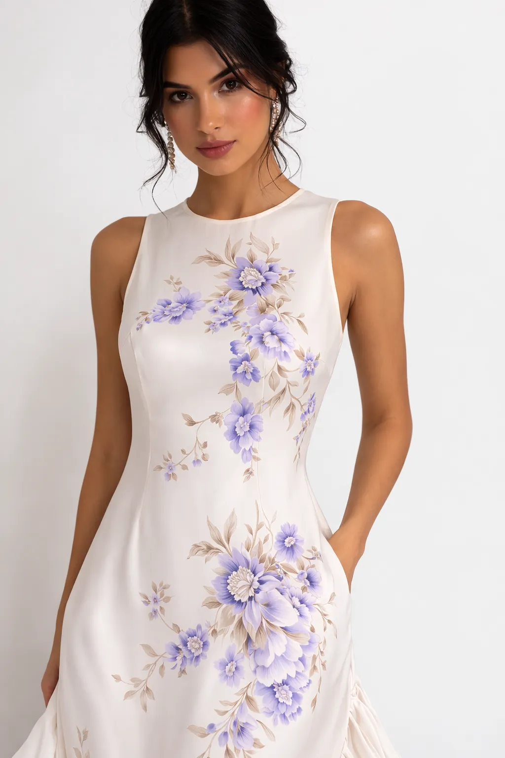 Alternative view of DRAPED CURVE SILK DRESS – PRINTED SILK WITH FLOWING PANELS | MUS537