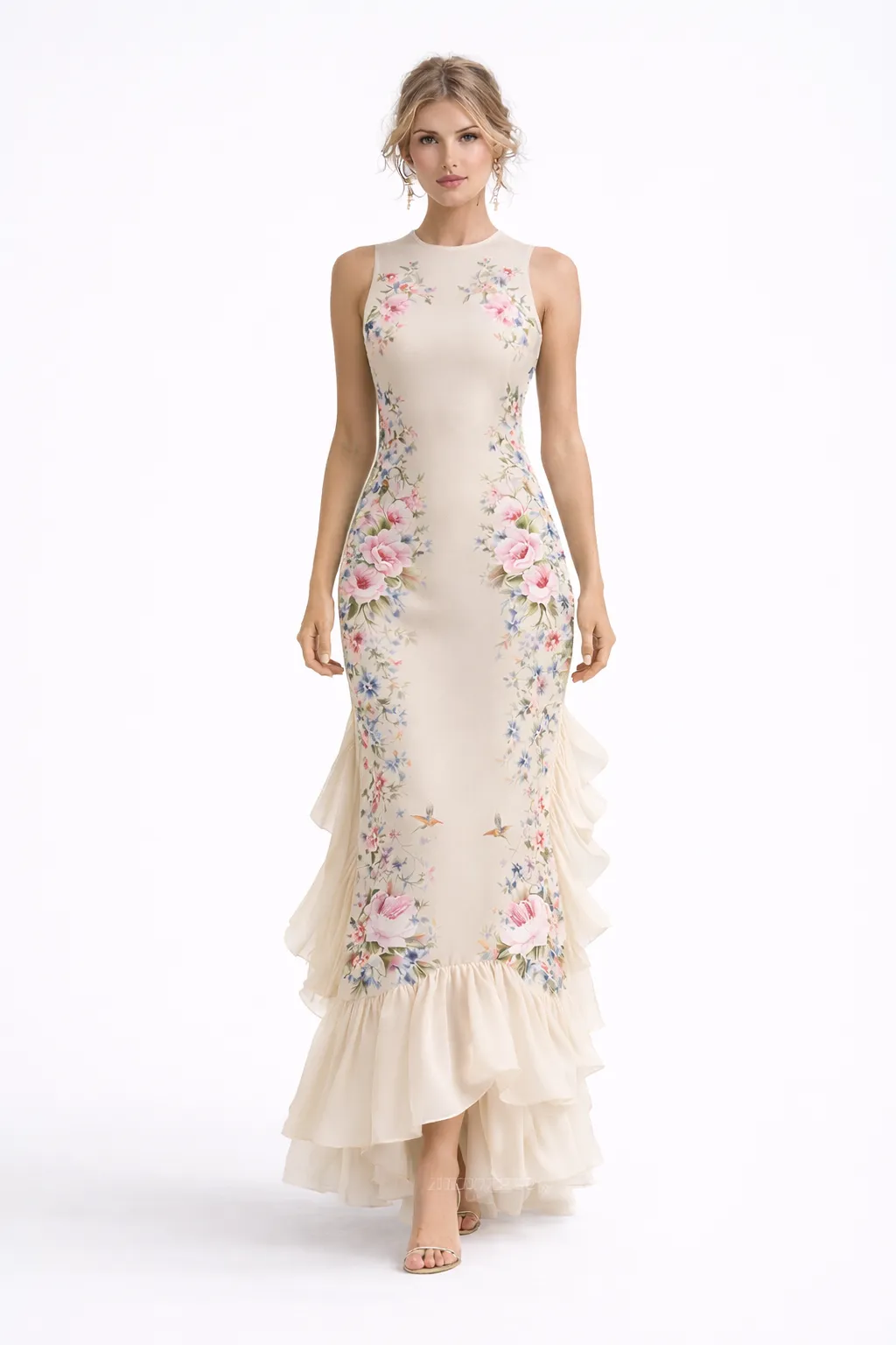 FLOWING CURVE SILK DRESS – PRINTED TƠ SILK WITH DRAPED PANELS | MUS538