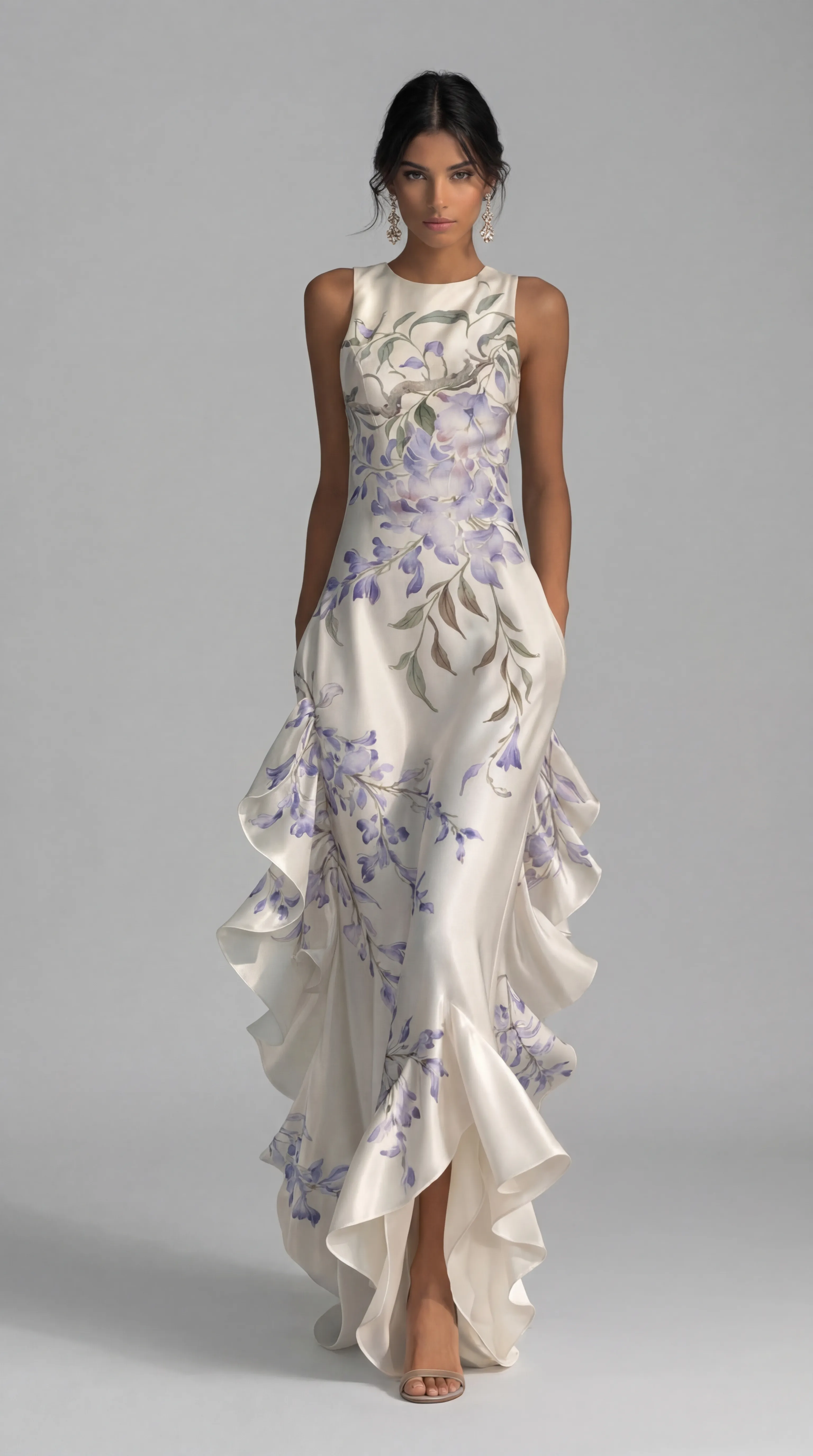 ETCHED WISTERIA RUFFLE GOWN – PREMIUM SILK | MUS539