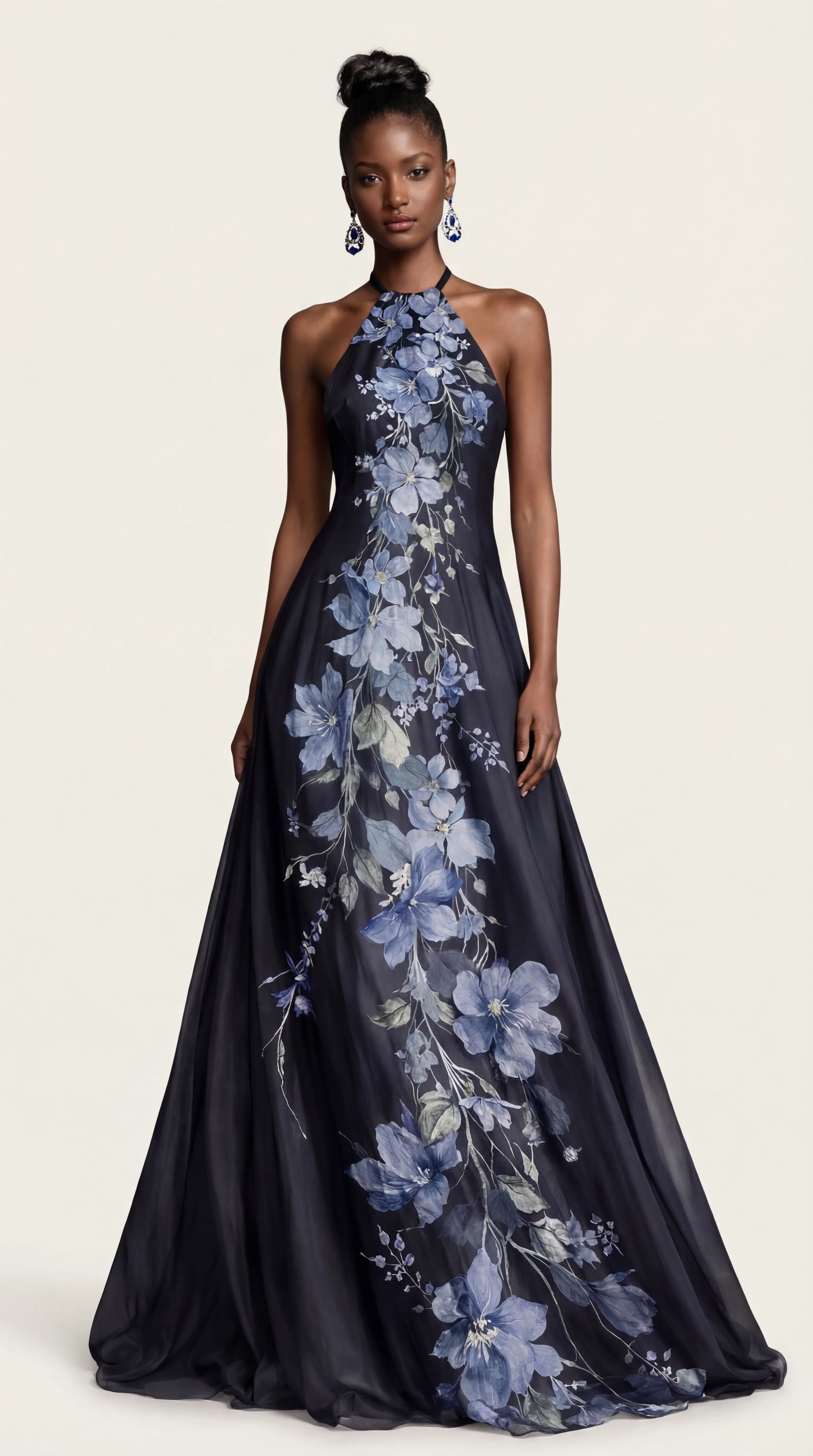 HALTER TIE SILK DRESS – PRINTED SILK WITH OPEN BACK DETAIL | MUS541