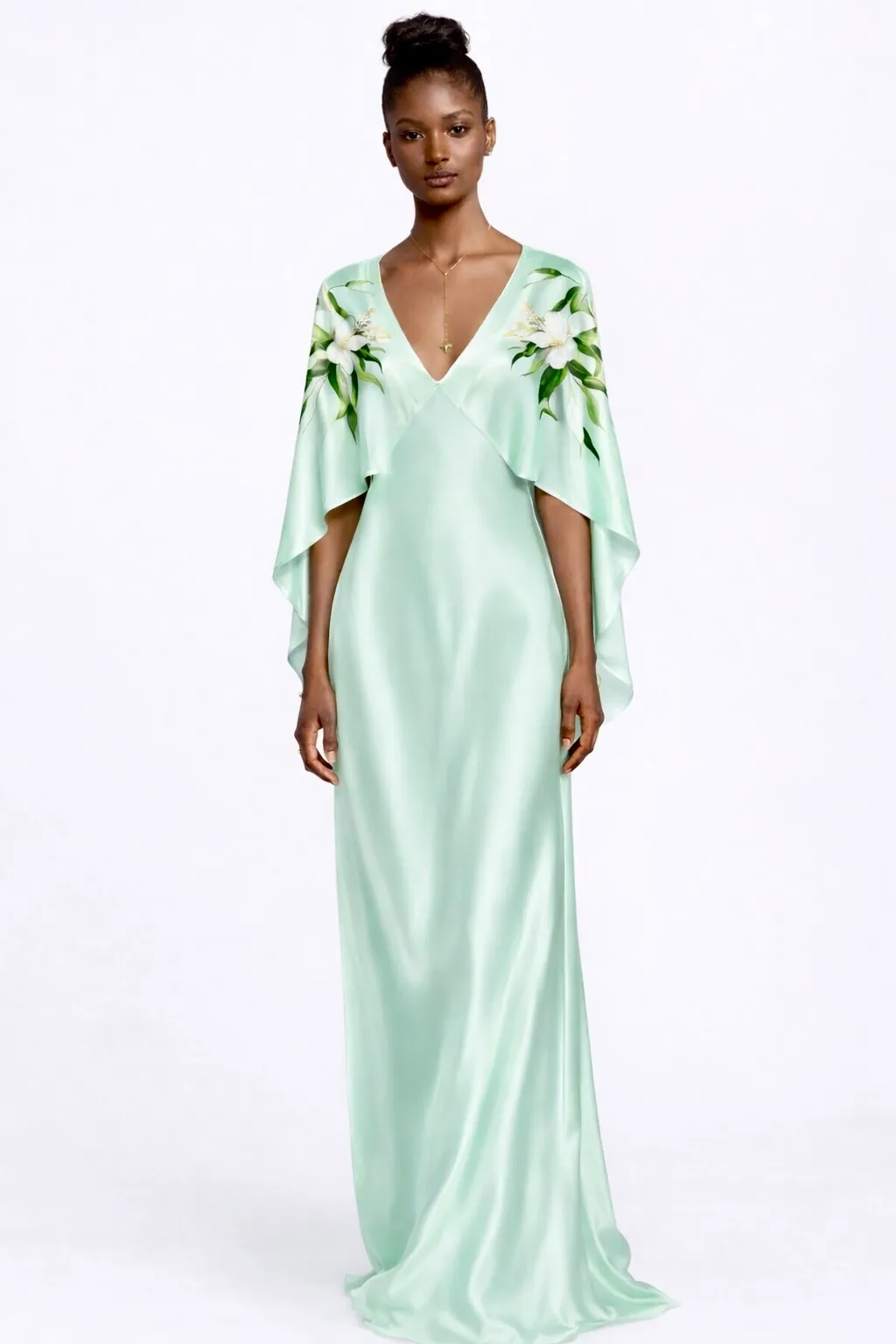 MINT LILY CAPE GOWN – PREMIUM SILK | MUS543