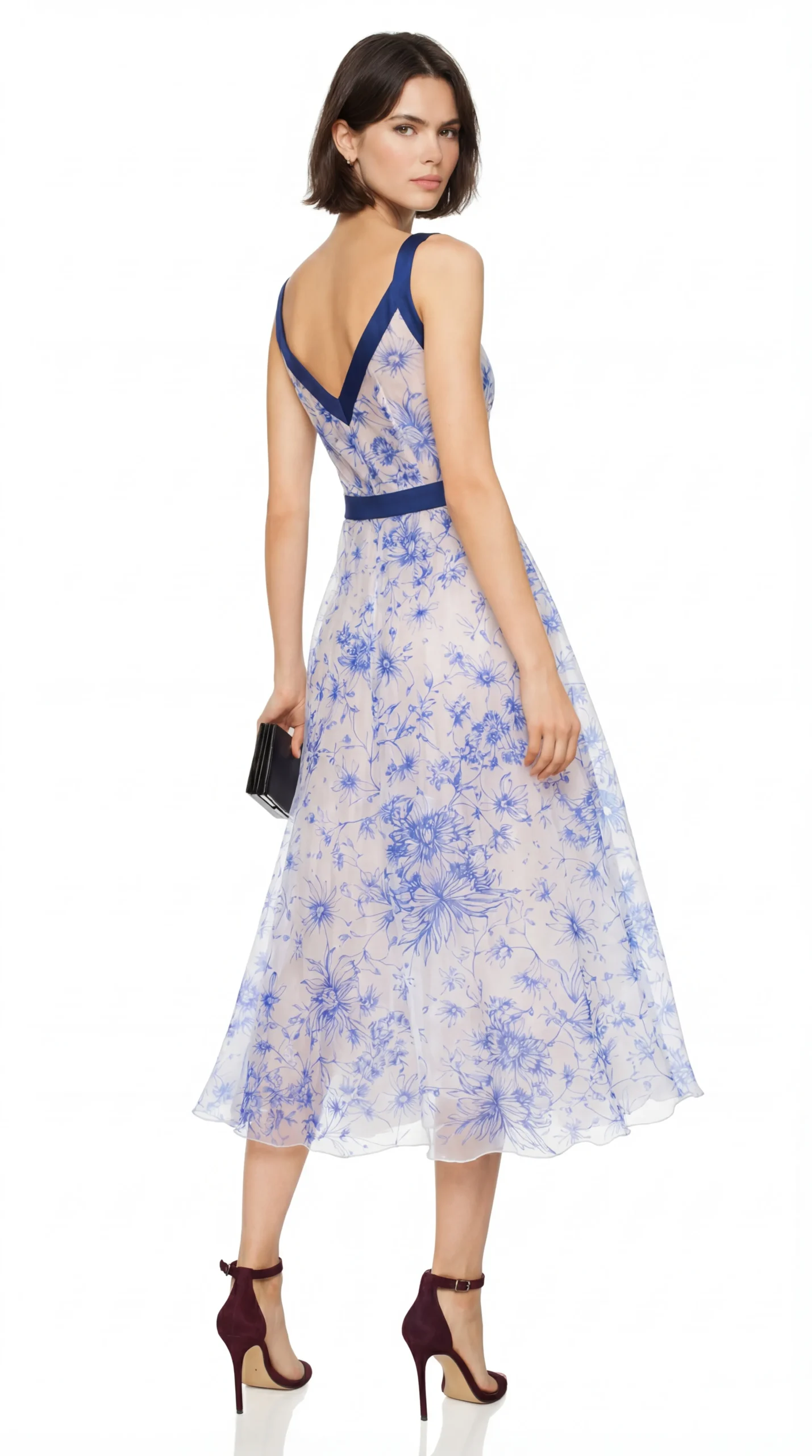 Alternative view of COBALT BLOOM TEA DRESS – PREMIUM SILK TƠ & LỤA | MUS573