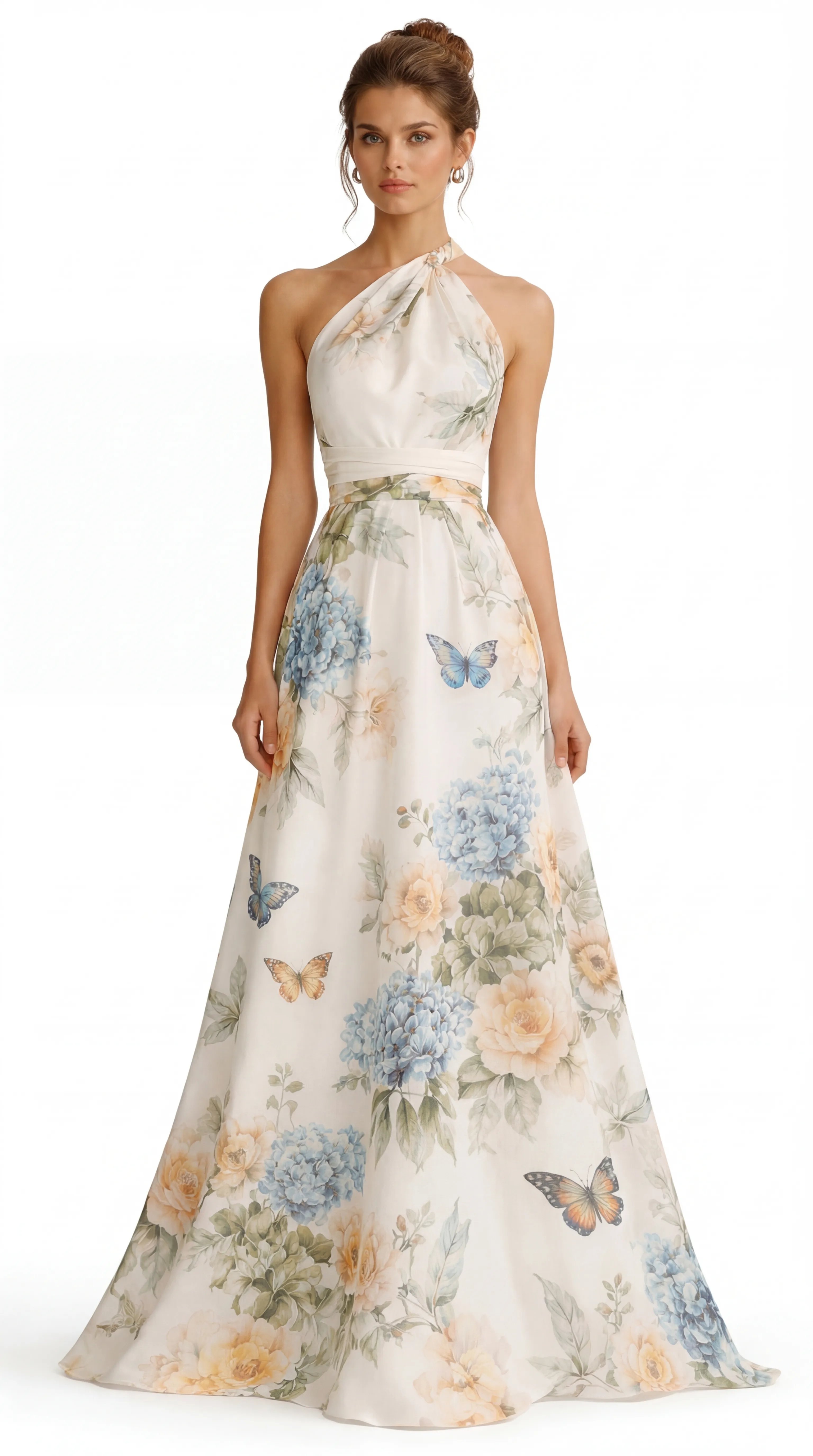 ELEGANT FLORAL HALTER GOWN – PREMIUM SILK CHUN | MUS456