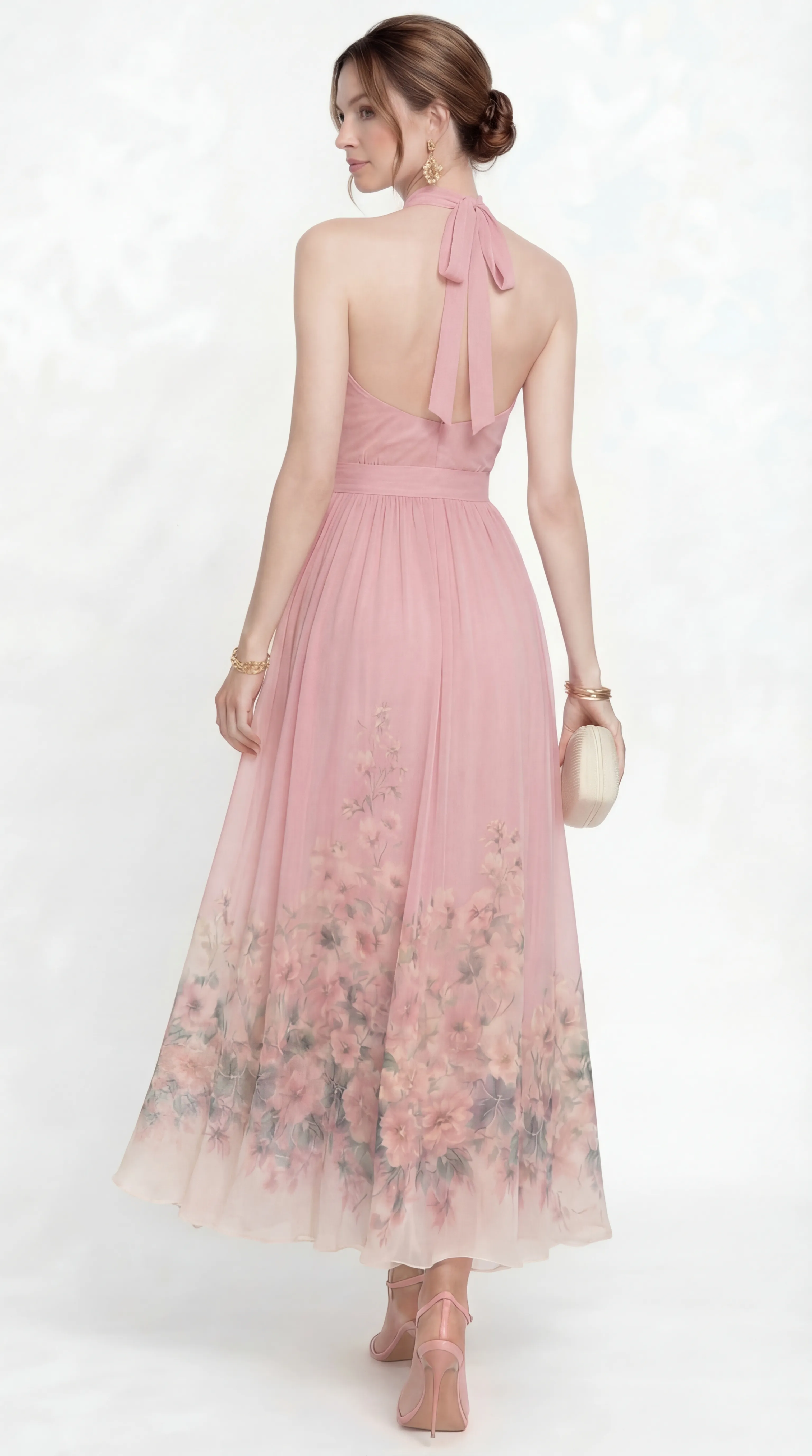 Alternative view of ELEGANT BLUSH FLORAL GOWN – PREMIUM PRINTED TƠ SILK | MUS466