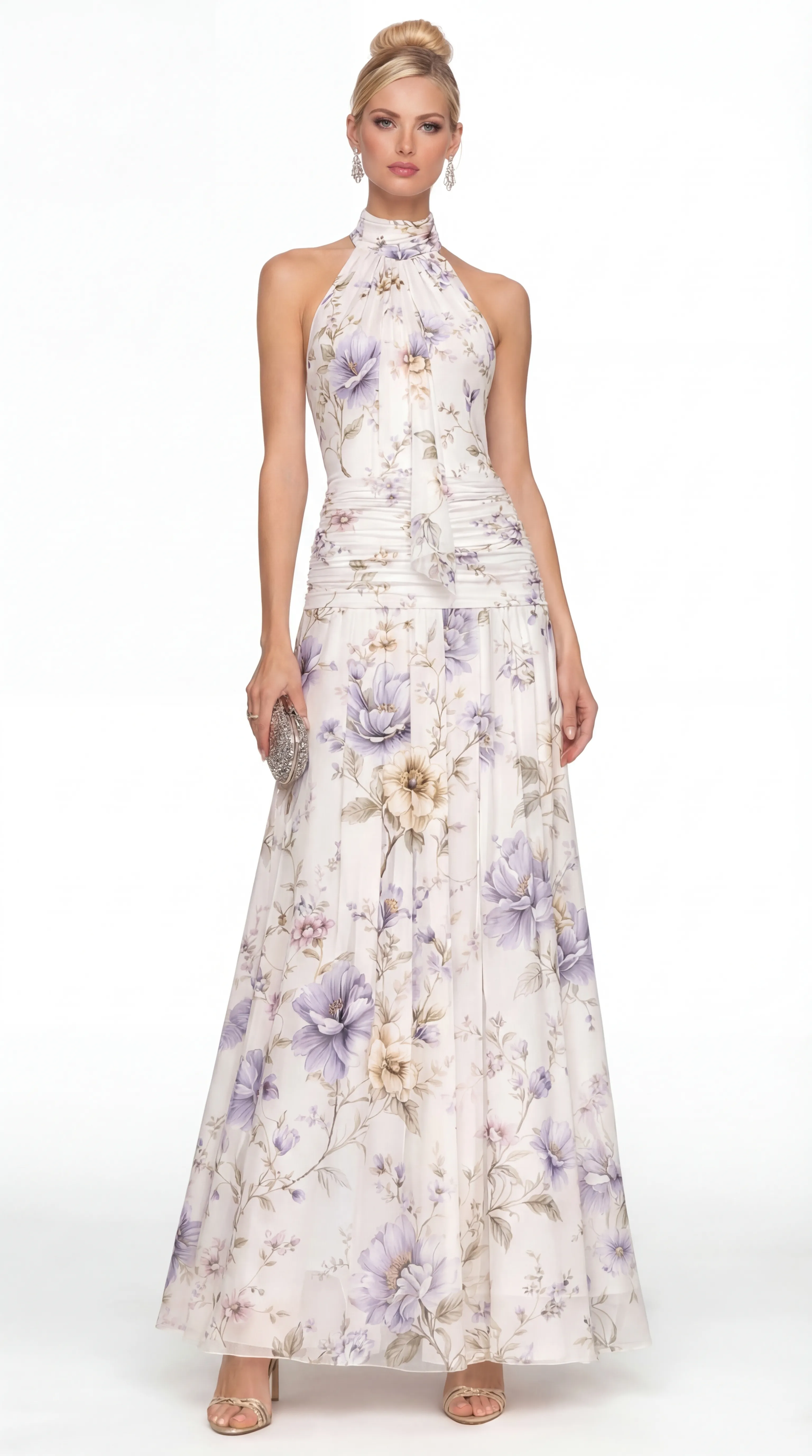 ROMANTIC LAVENDER BLOOM GOWN – PREMIUM PRINTED TƠ SILK | MUS472