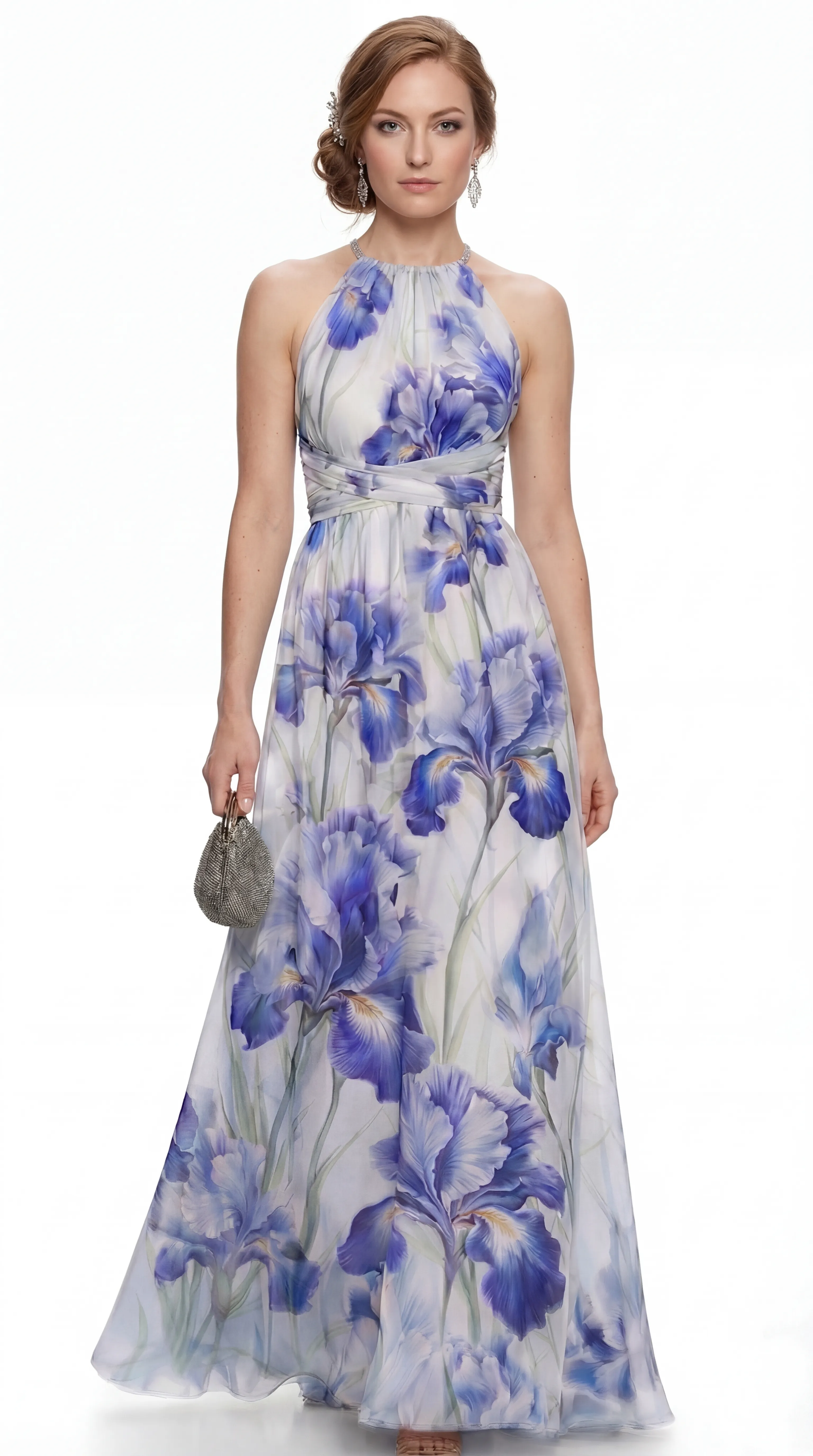 ROYAL IRIS BLOOM GOWN – PREMIUM PRINTED TƠ SILK | MUS473