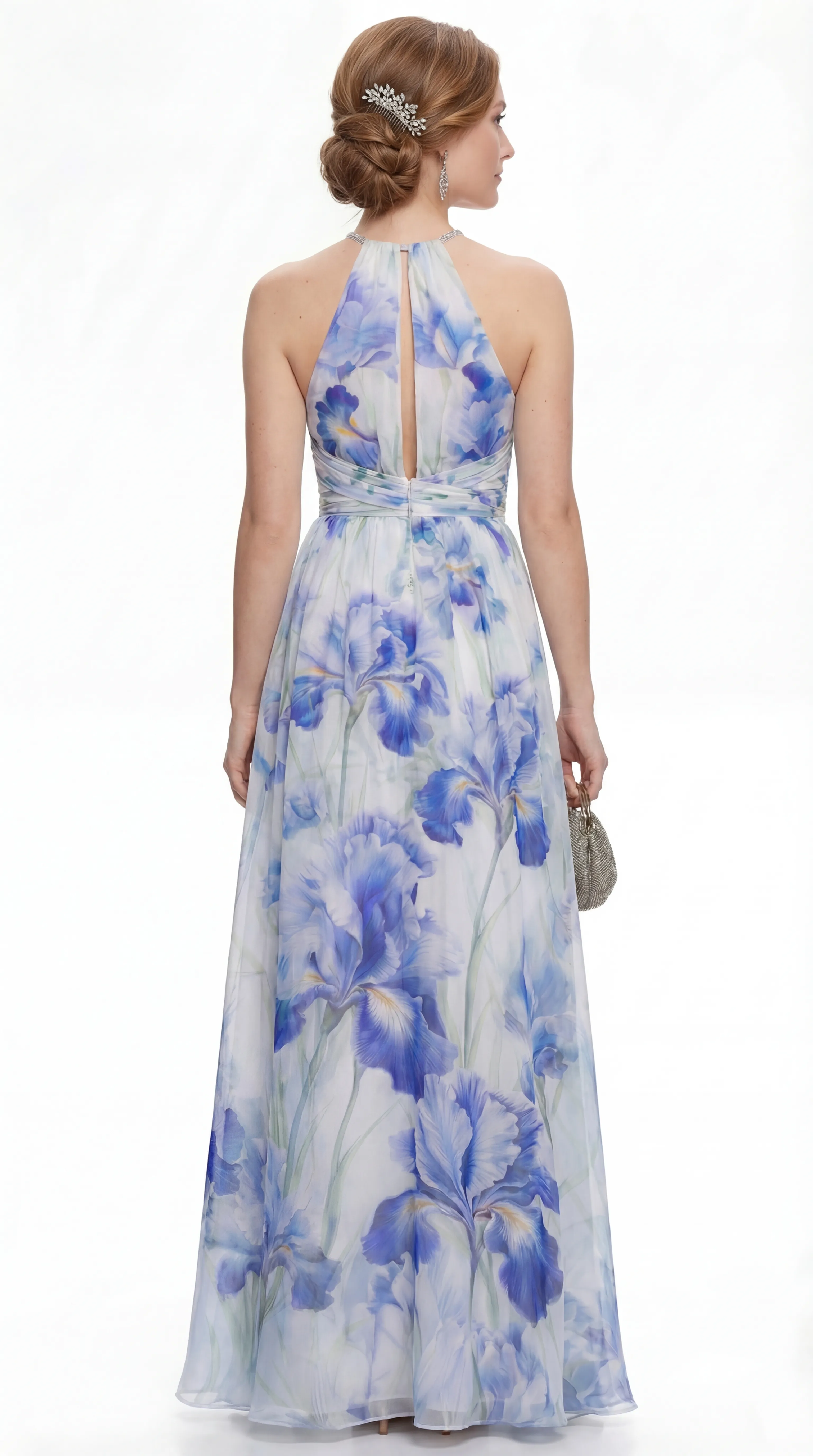 Alternative view of ROYAL IRIS BLOOM GOWN – PREMIUM PRINTED TƠ SILK | MUS473