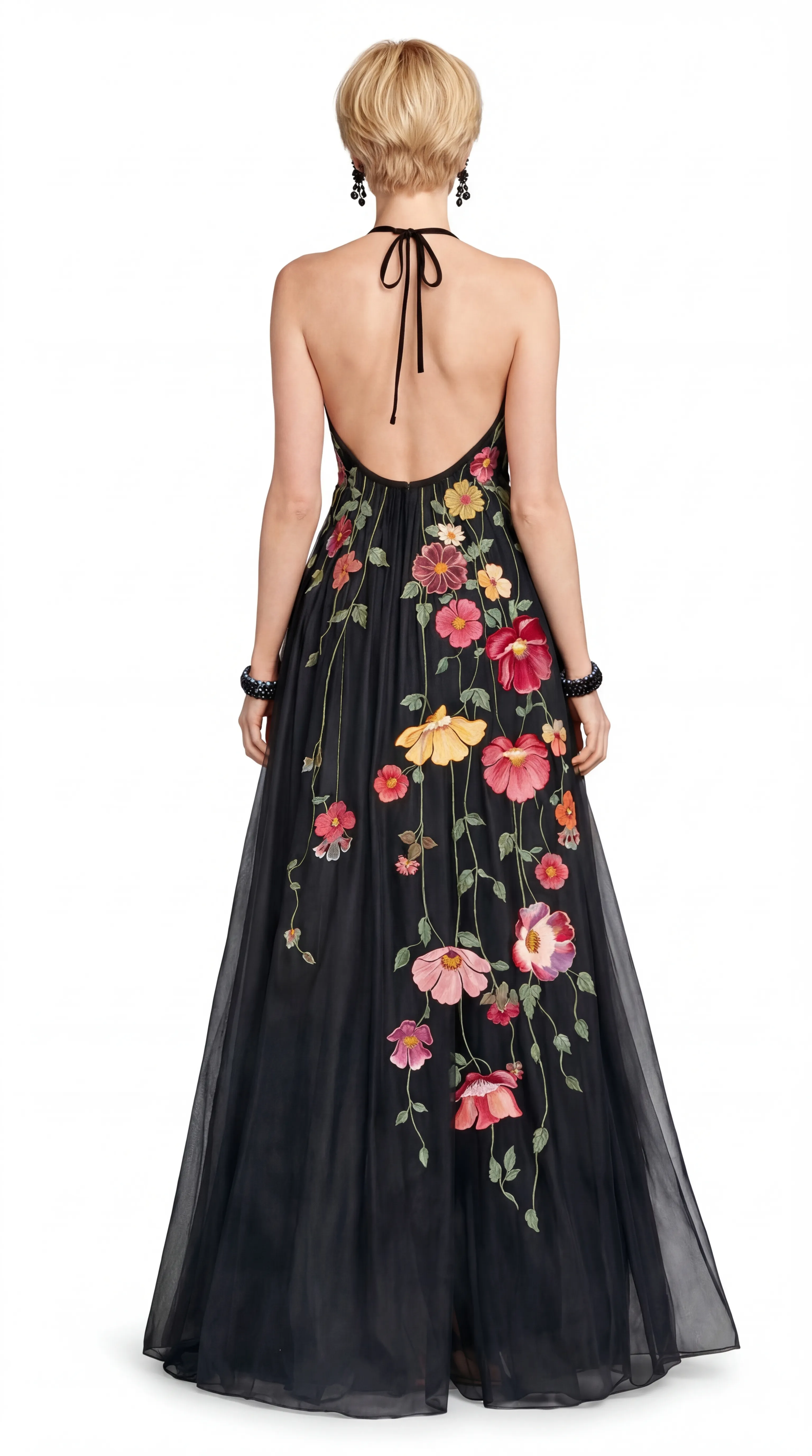 Alternative view of MIDNIGHT BLOSSOM HALTER GOWN – PREMIUM SILK TƠ | MUS540