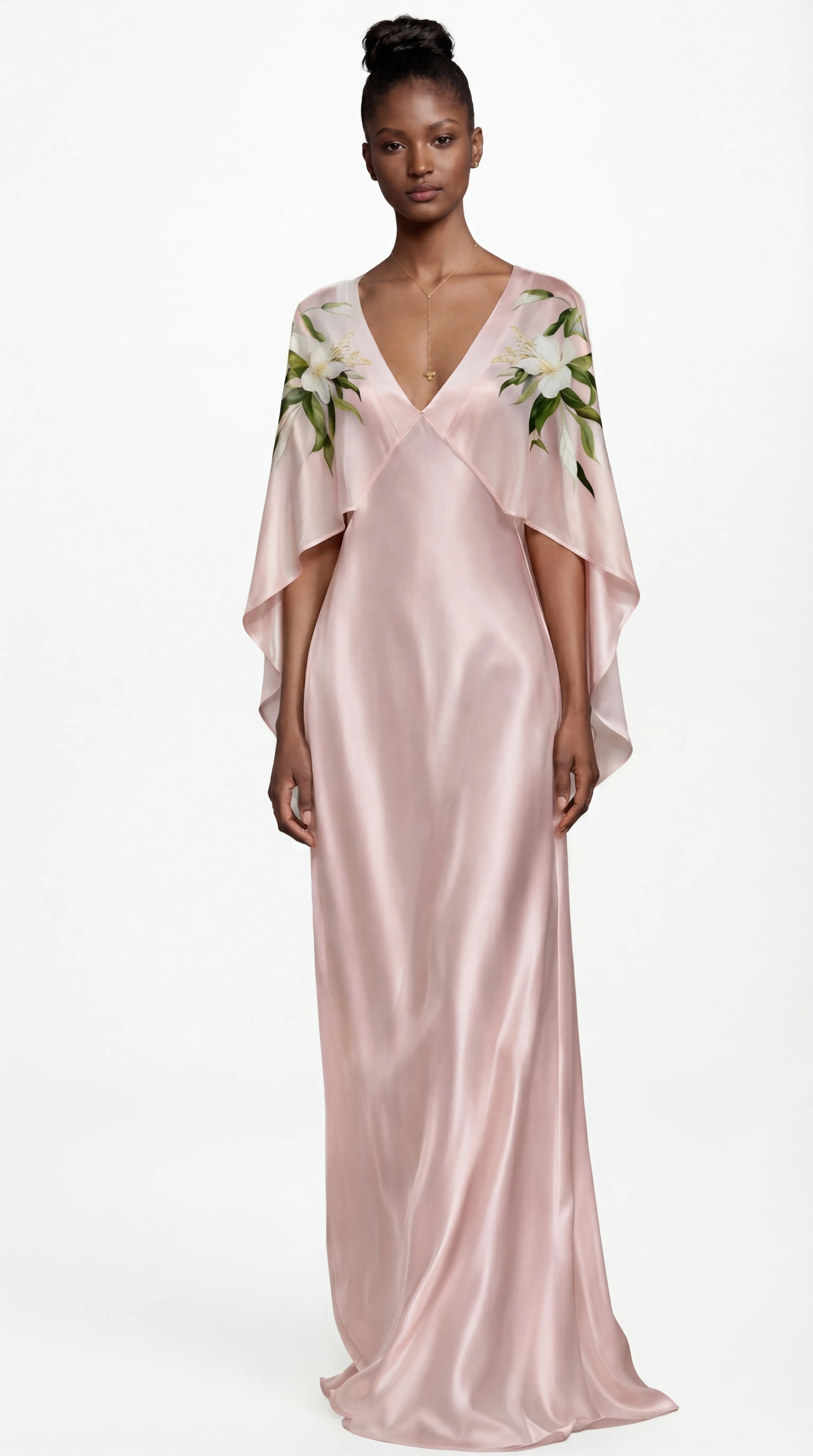 BLUSH LILY CAPE GOWN – PREMIUM SILK | MUS544