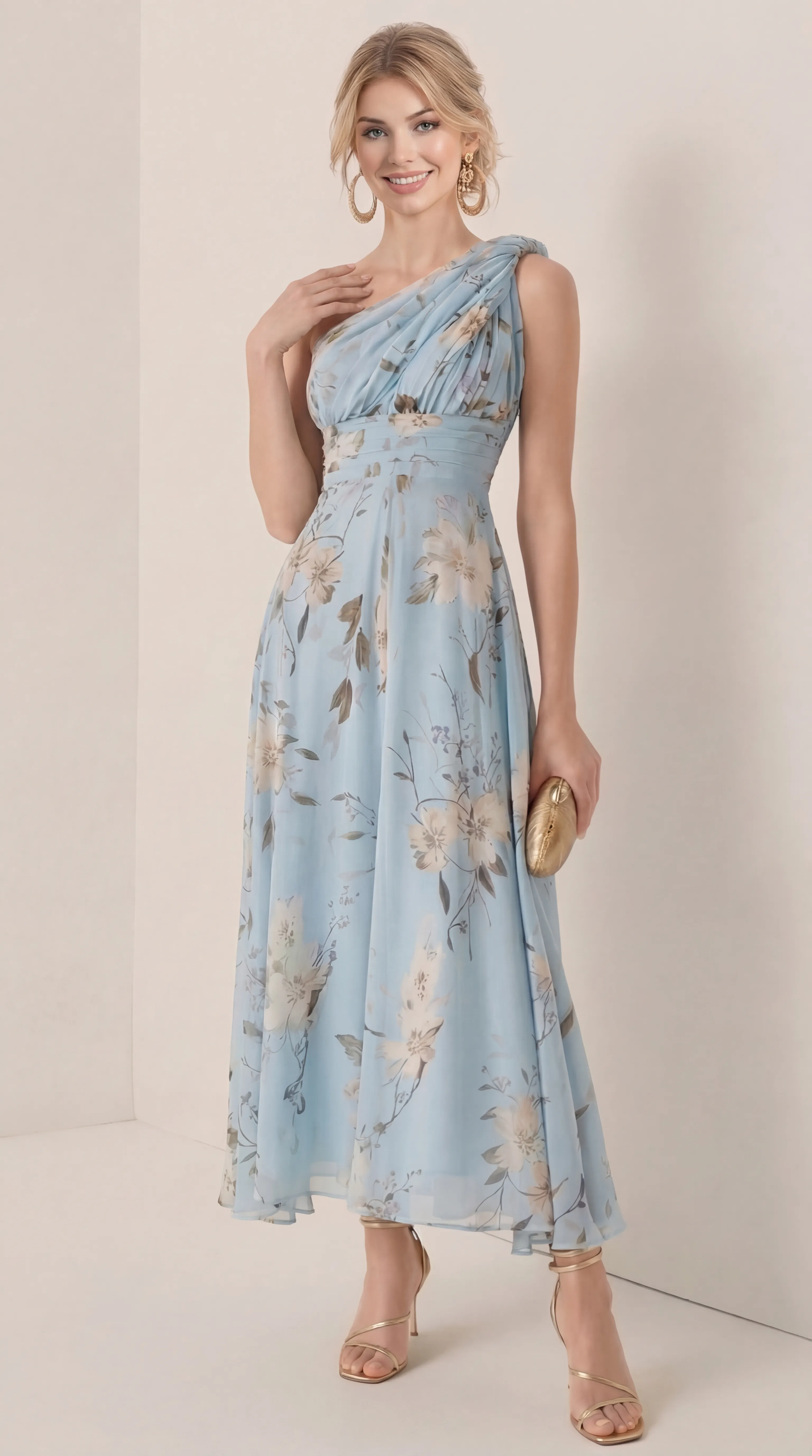 AZURE BLOSSOM ONE-SHOULDER GOWN – PREMIUM SILK TƠ | MUS558
