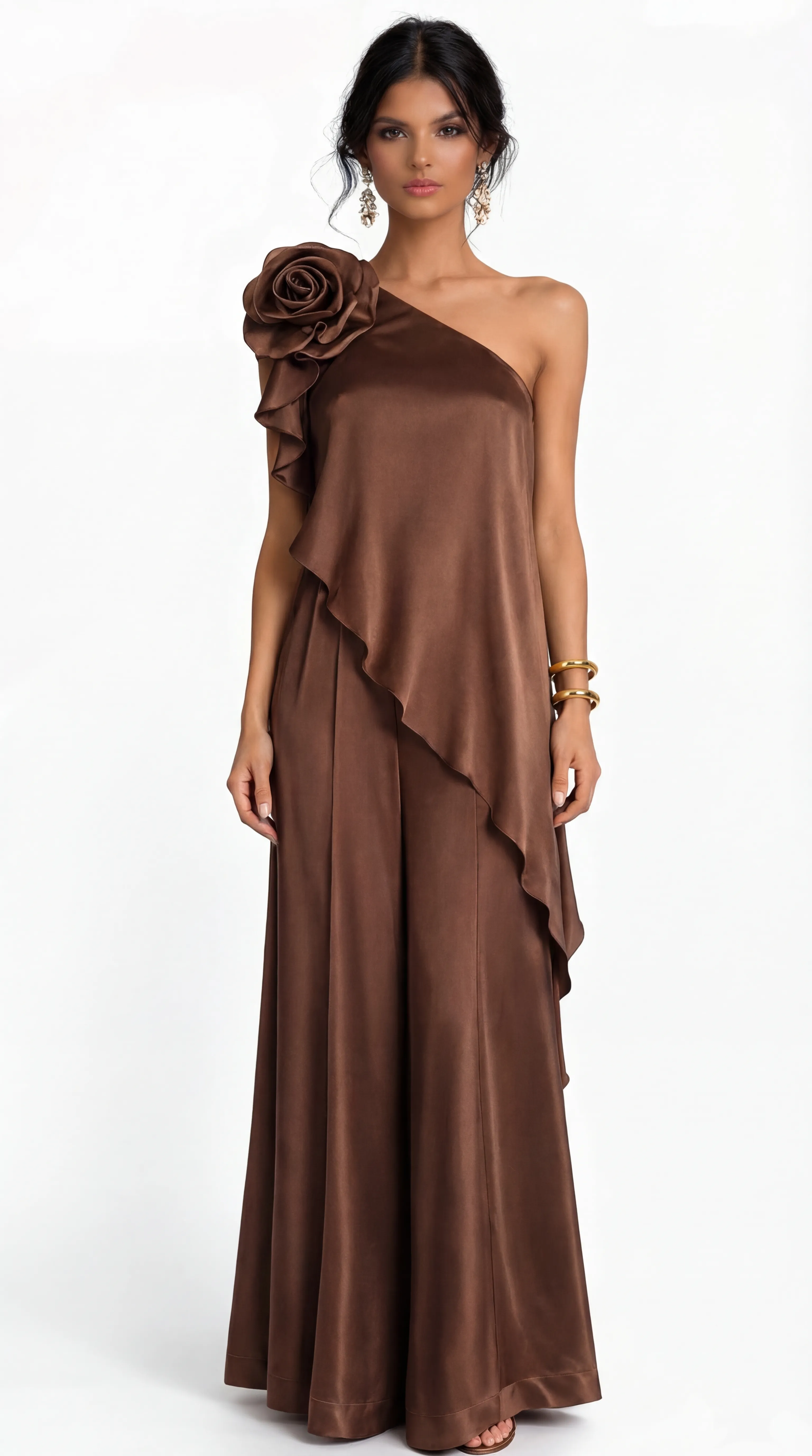 CHOCOLATE SATIN ROSE JUMPSUIT – PREMIUM LỤA | MUS560