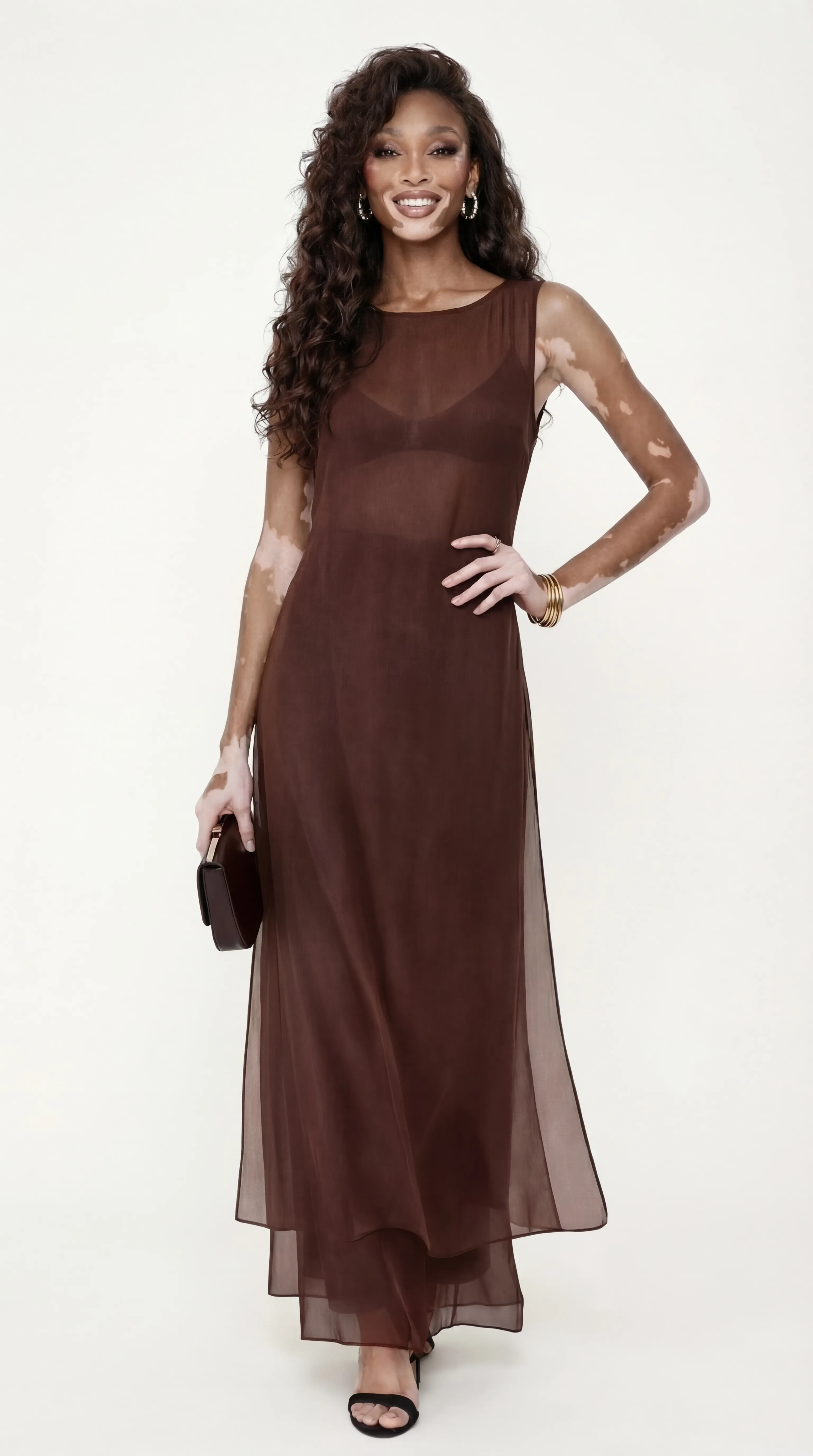 ESPRESSO CHIFFON LAYERED GOWN – PREMIUM SILK TƠ | MUS567