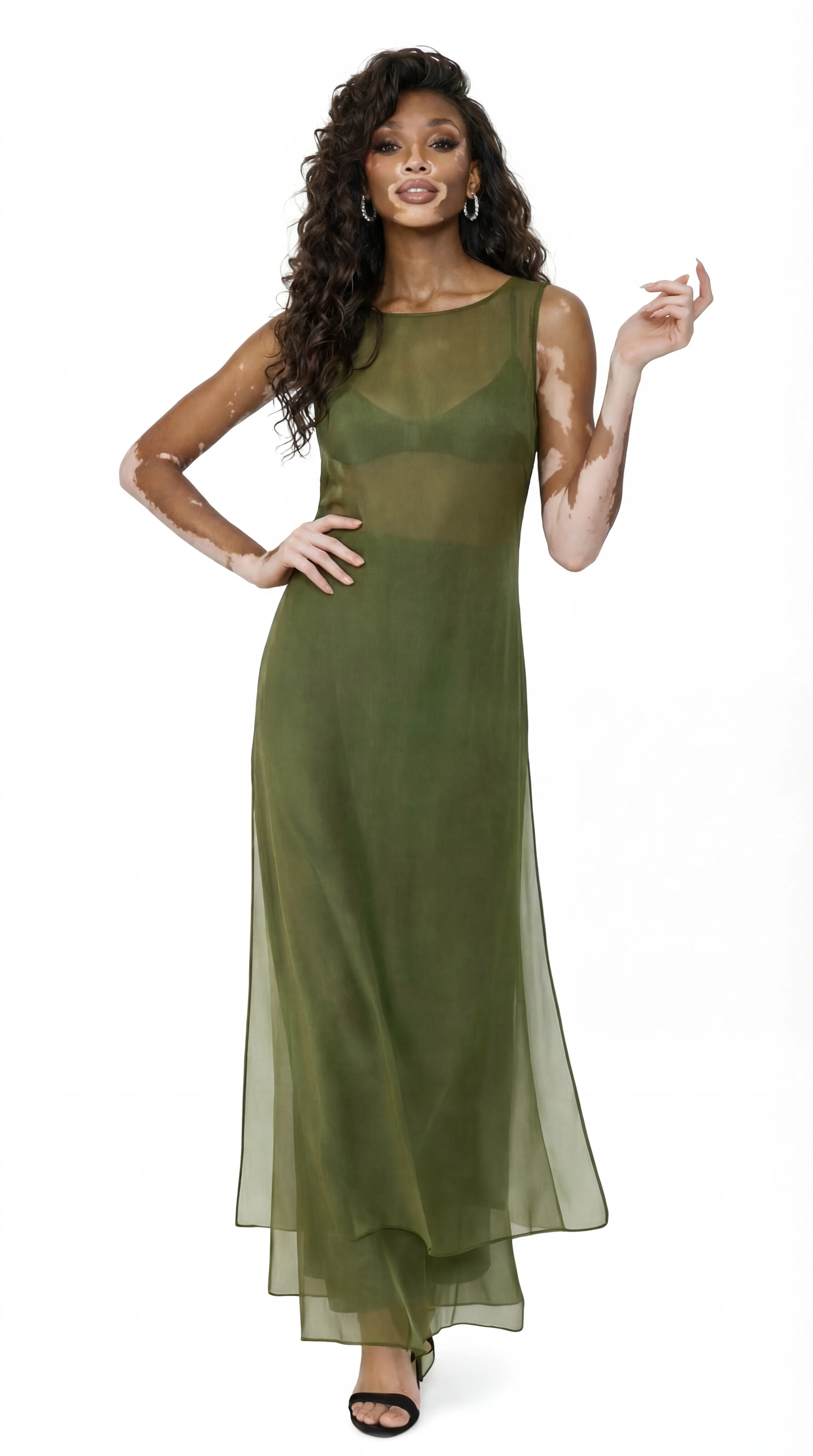 OLIVE MIST CHIFFON GOWN – PREMIUM SILK TƠ | MUS568