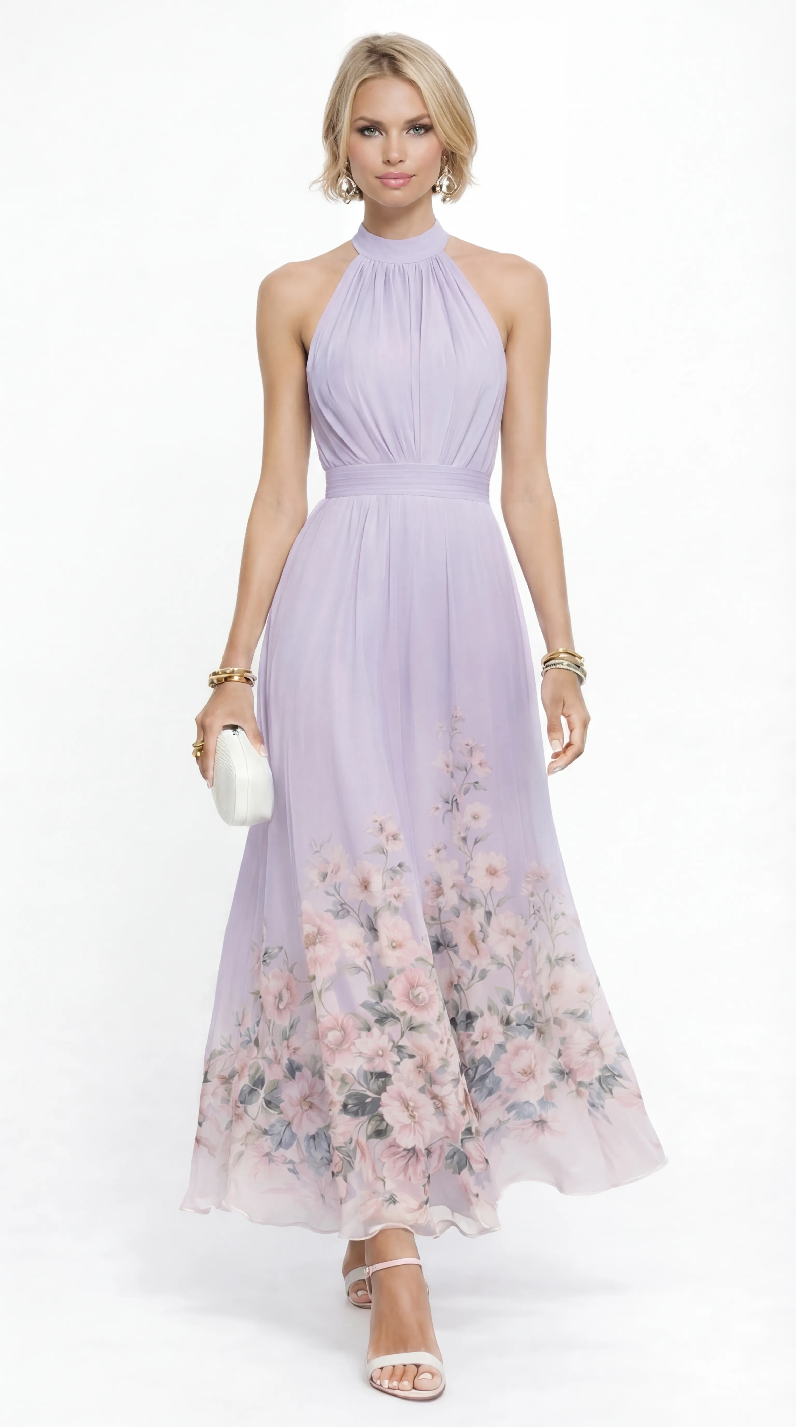 LAVENDER GARDEN HALTER MAXI – PREMIUM SILK TƠ | MUS578